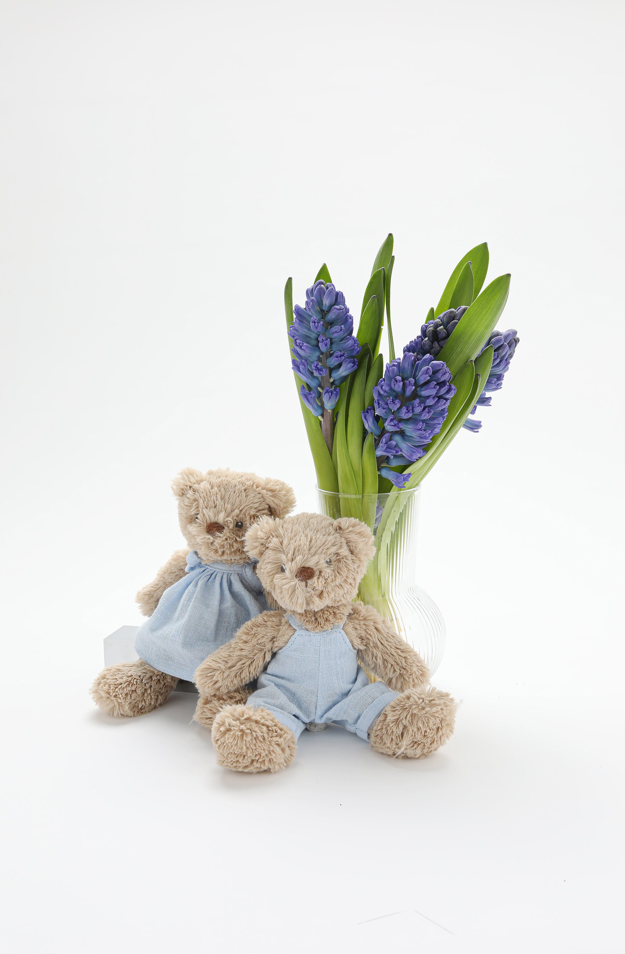 Adorable Honey Bear Baby Dress in Soft Baby Blue - Perfect for Newborn Photoshoots, Christenings & Special Occasions