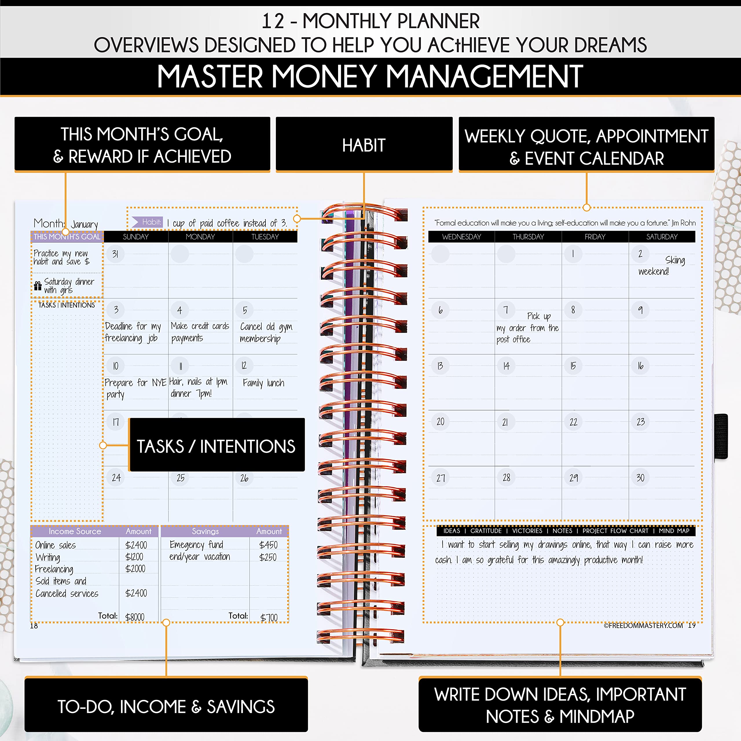 2025 Spiral Budget Planner & Monthly Bill Organizer with Pockets - Finance Journal, Debt Tracker for Bill Payments & Savings | 12-Month Financial Freedom Planner for Personal Finance, Family Budgeting & Money Management | Perfect for Students, Professionals & Home Use