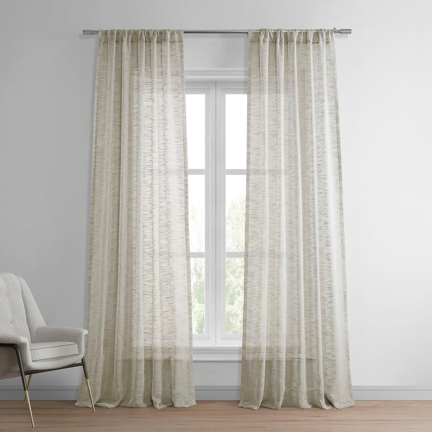 Natural Open Weave Linen Blend Sheer Curtains - Light Filtering Window Drapes for Living Room, Bedroom & Boho Home Decor