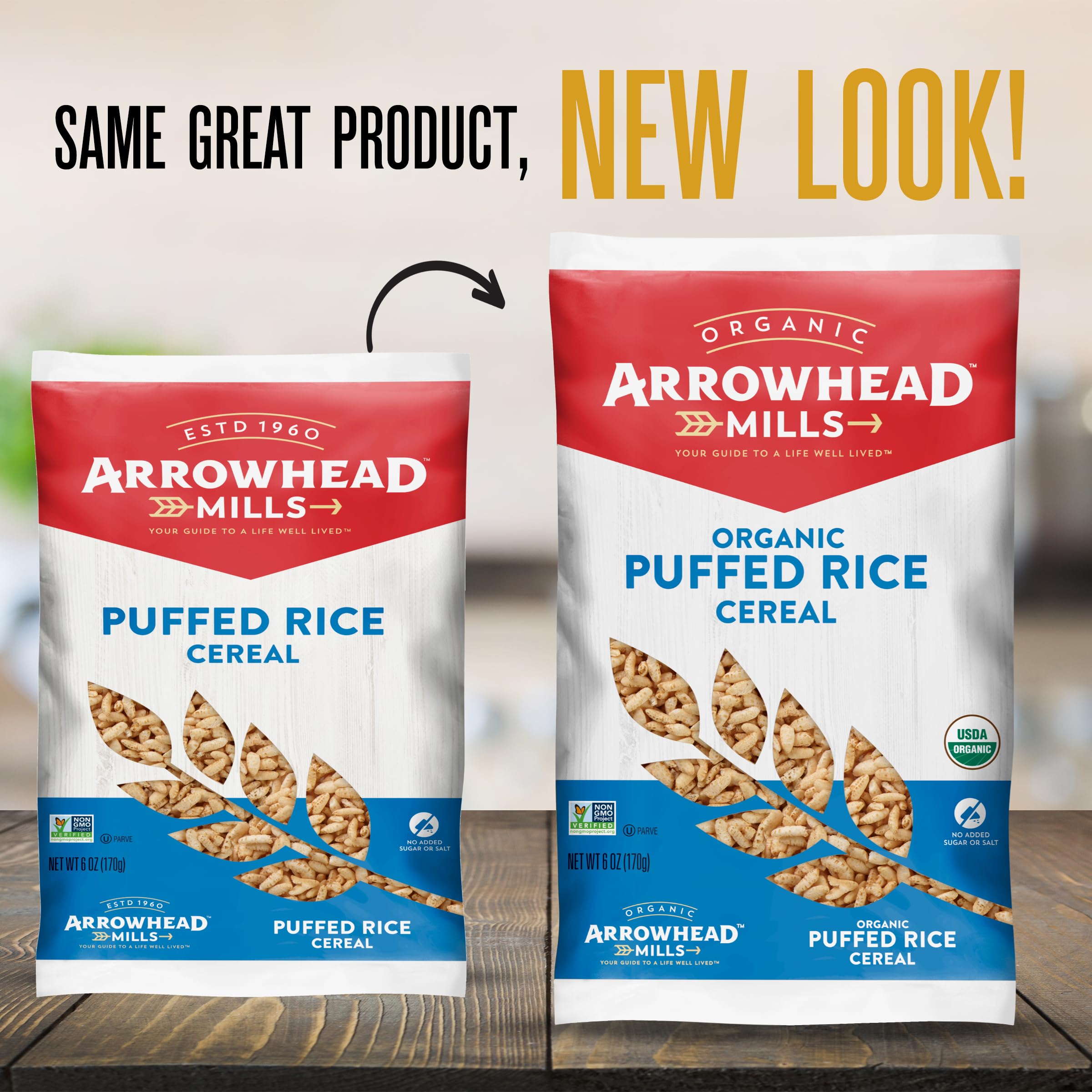 Organic Arrowhead Mills Puffed Rice Cereal - Gluten-Free, Non-GMO, 6 oz - Healthy Breakfast & Snack for Kids & Adults - Perfect for Smoothie Bowls, Yogurt Toppings & On-the-Go Snacking