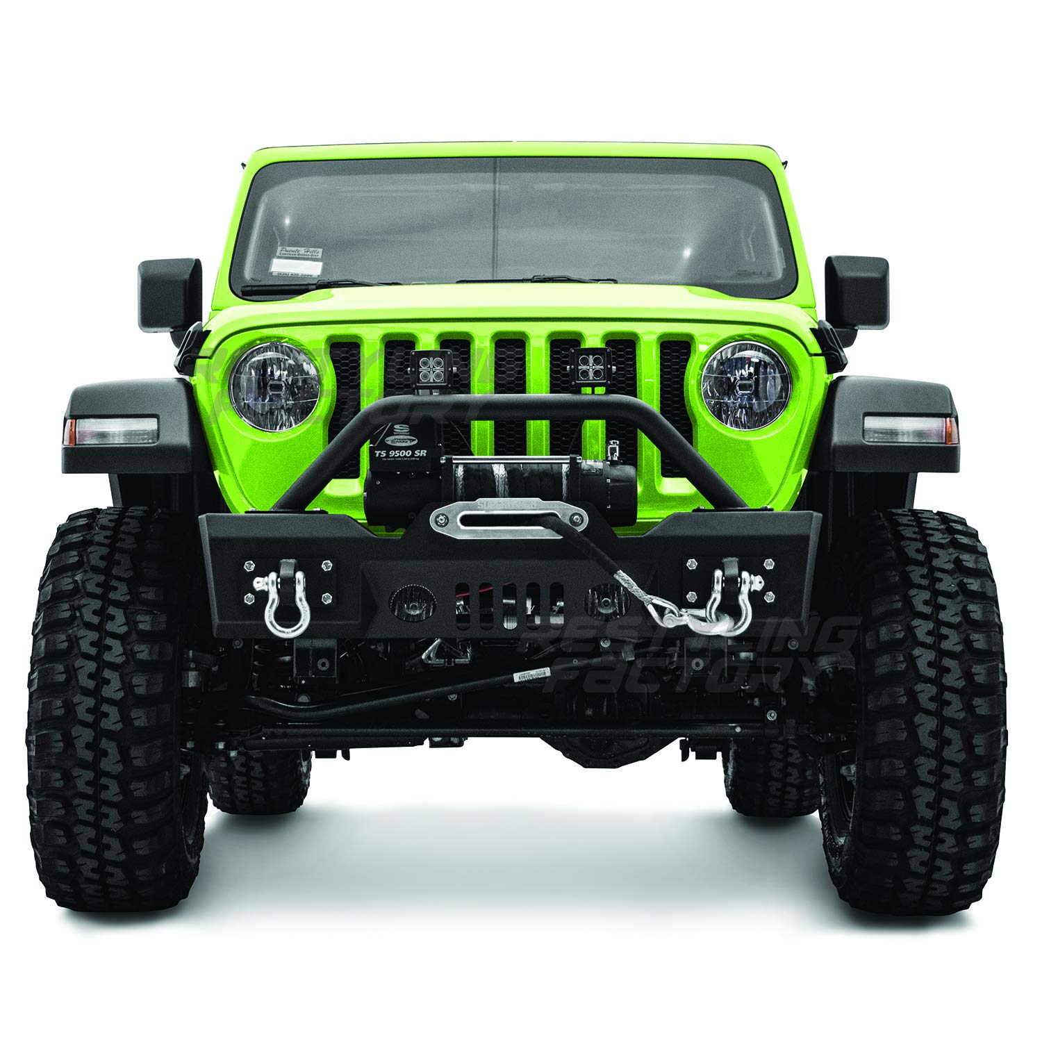 Black Textured Stubby Front Bumper with Fog Light Holes, 2x D-Ring & Winch Plate for 2018-2021 Jeep Wrangler JL - Off-Road Protection & Style Upgrade for Adventure & Trail Riding