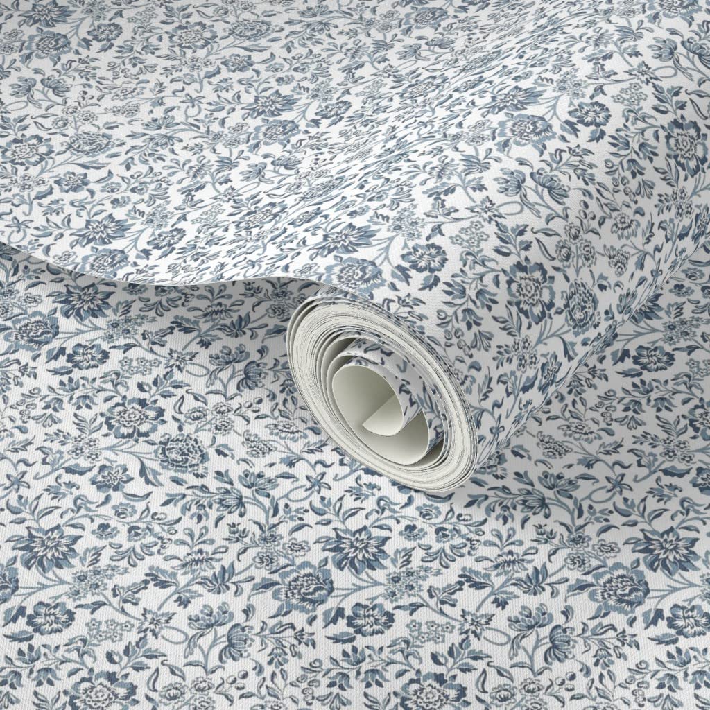 12ft x 2ft Peel & Stick Removable Wallpaper - Blue White Floral Ditsy Print Country Style Home Decor | Perfect for Bedroom, Nursery, Kitchen & DIY Projects