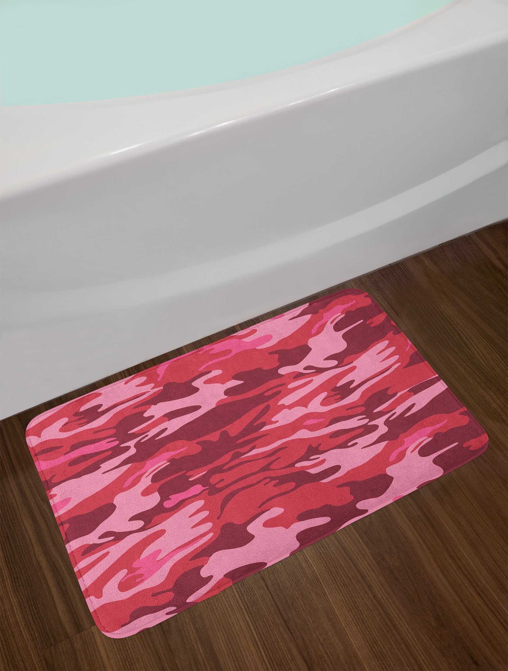Ambesonne Camouflage Bath Mat - Non-Slip Plush Bathroom Rug in Dark Coral & Pale Pink, 30
