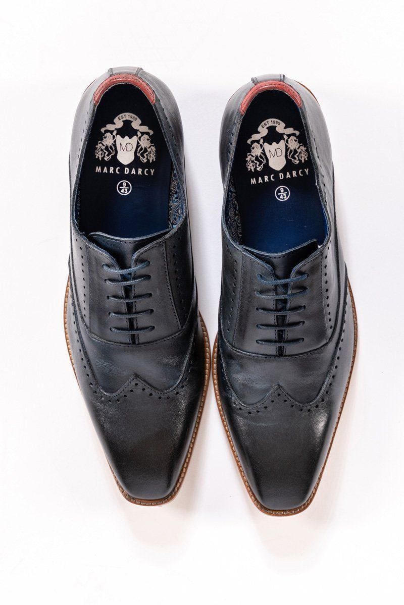 Marc Darcy Carson Navy Wingtip Oxford Brogue Shoes for Men - Classic Formal & Business Dress Shoes - Perfect for Weddings, Office & Special Occasions