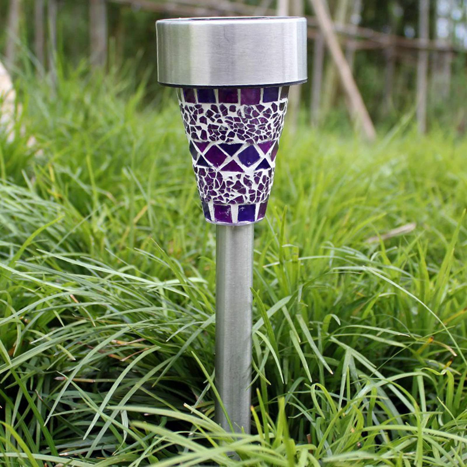Solar Powered Motion Sensor Stainless Steel Garden Fence Lights - Waterproof Outdoor Landscape Lighting for Pathway, Yard, Deck, Patio (Purple, 1-Pack) - Perfect for Nighttime Safety & Decoration