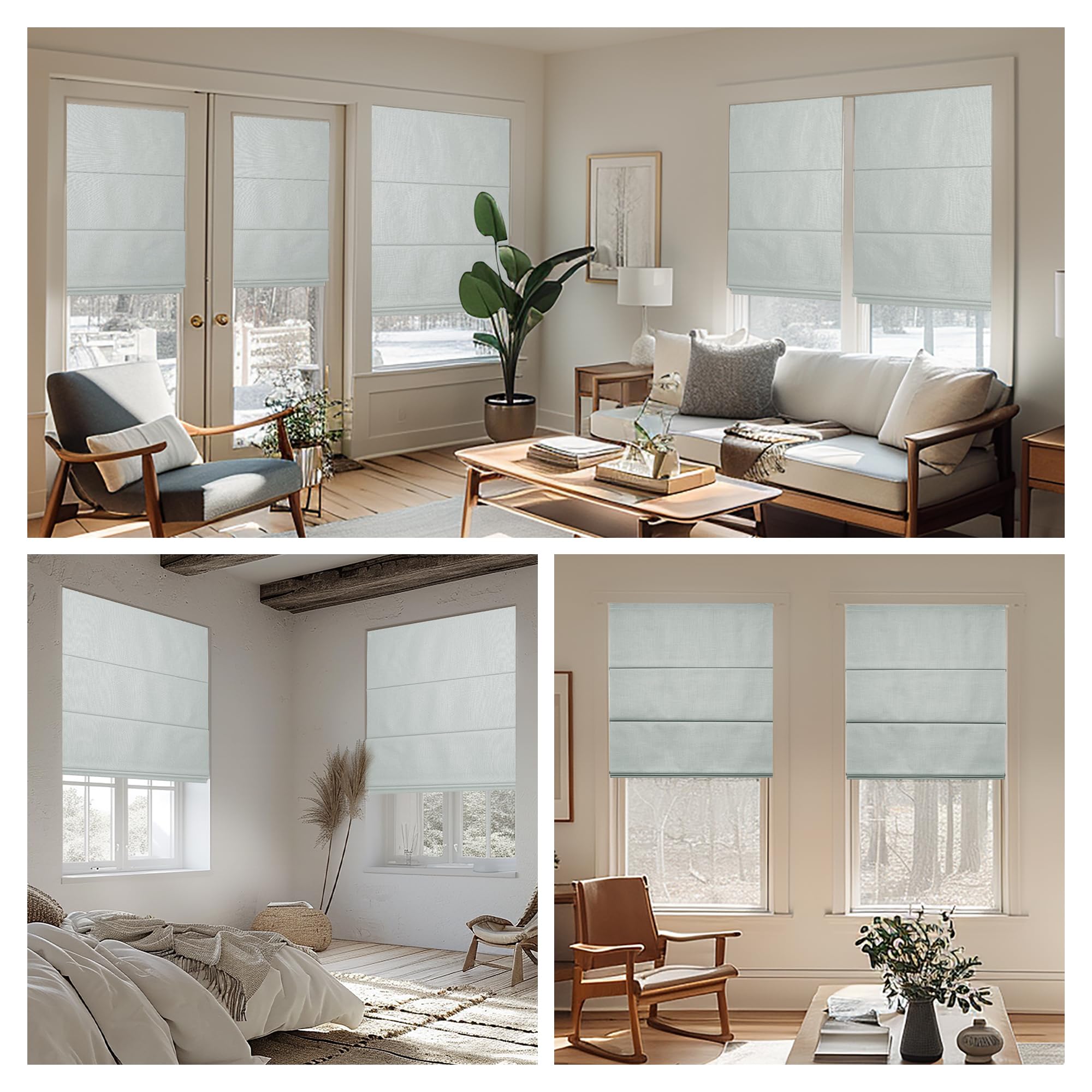 Blackout Cordless Roman Shades for Windows - Custom Linen Roman Blinds with Thermal Insulation & UV Protection - Perfect for Bedroom, Living Room & Kitchen (White, 39