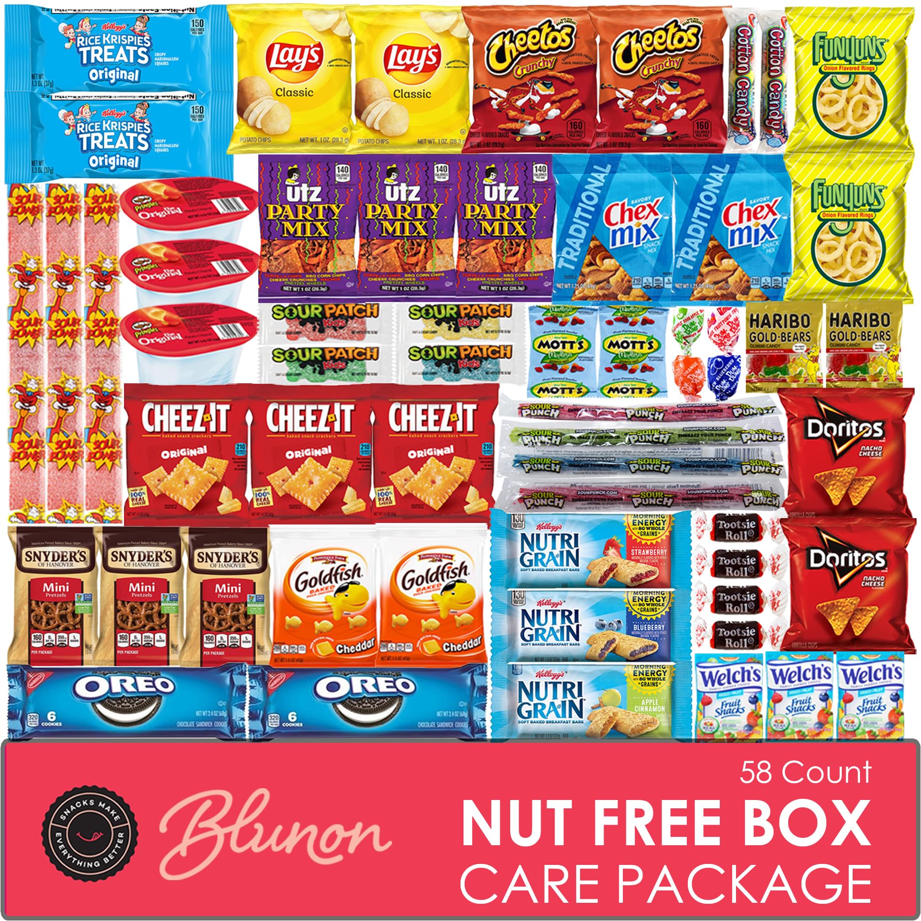 Allergy-Friendly Peanut Free & Tree Nut-Free Snacks Variety Pack - 58 Individually Wrapped Kids Snacks (Cookies, Candy, Crackers, Chips) - Safe Bulk Assortment for School Lunches, Parties & Travel