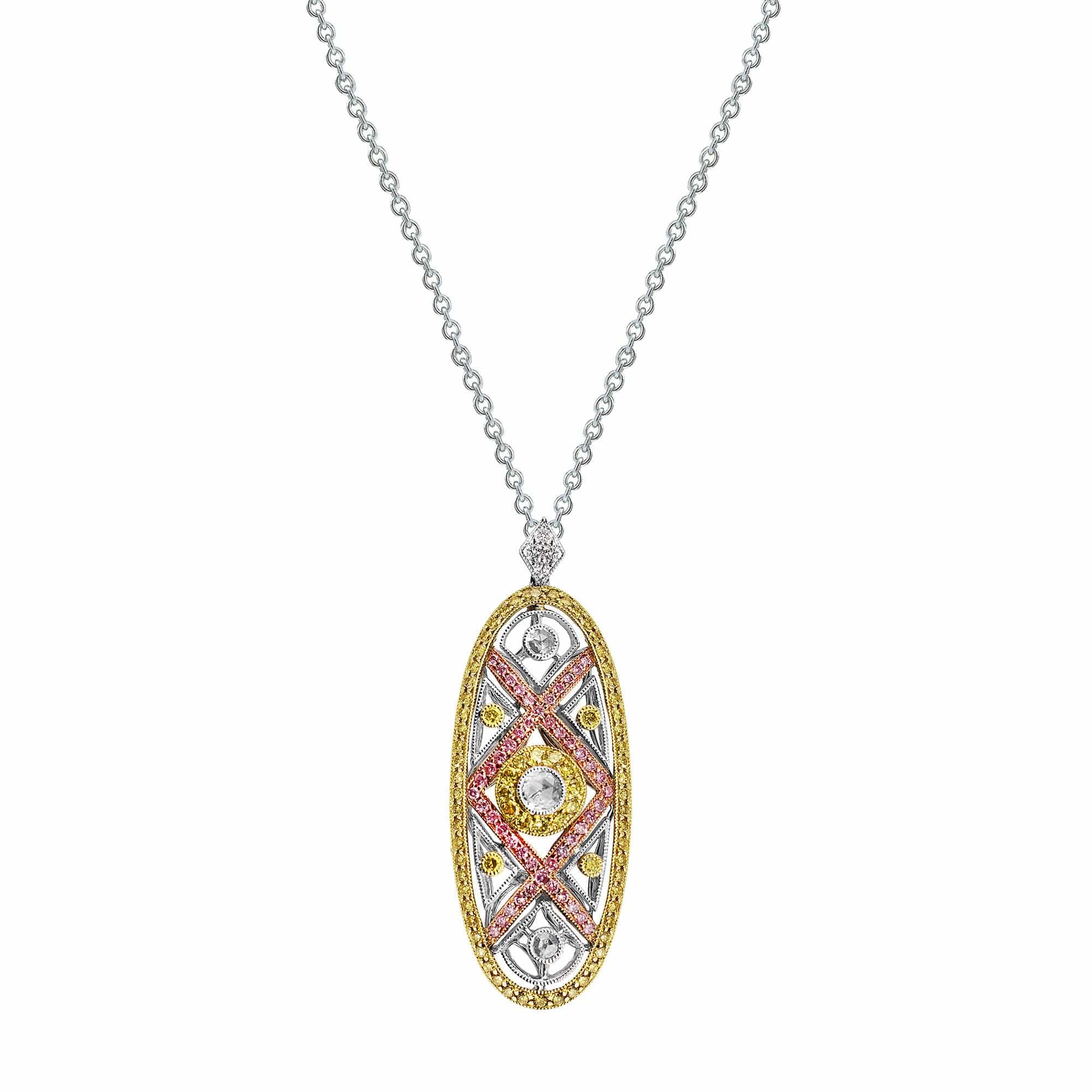 18K Gold Fancy Color Diamond Oval Pendant Necklace for Women - Elegant Jewelry Gift for Anniversary, Valentine's Day & Special Occasions