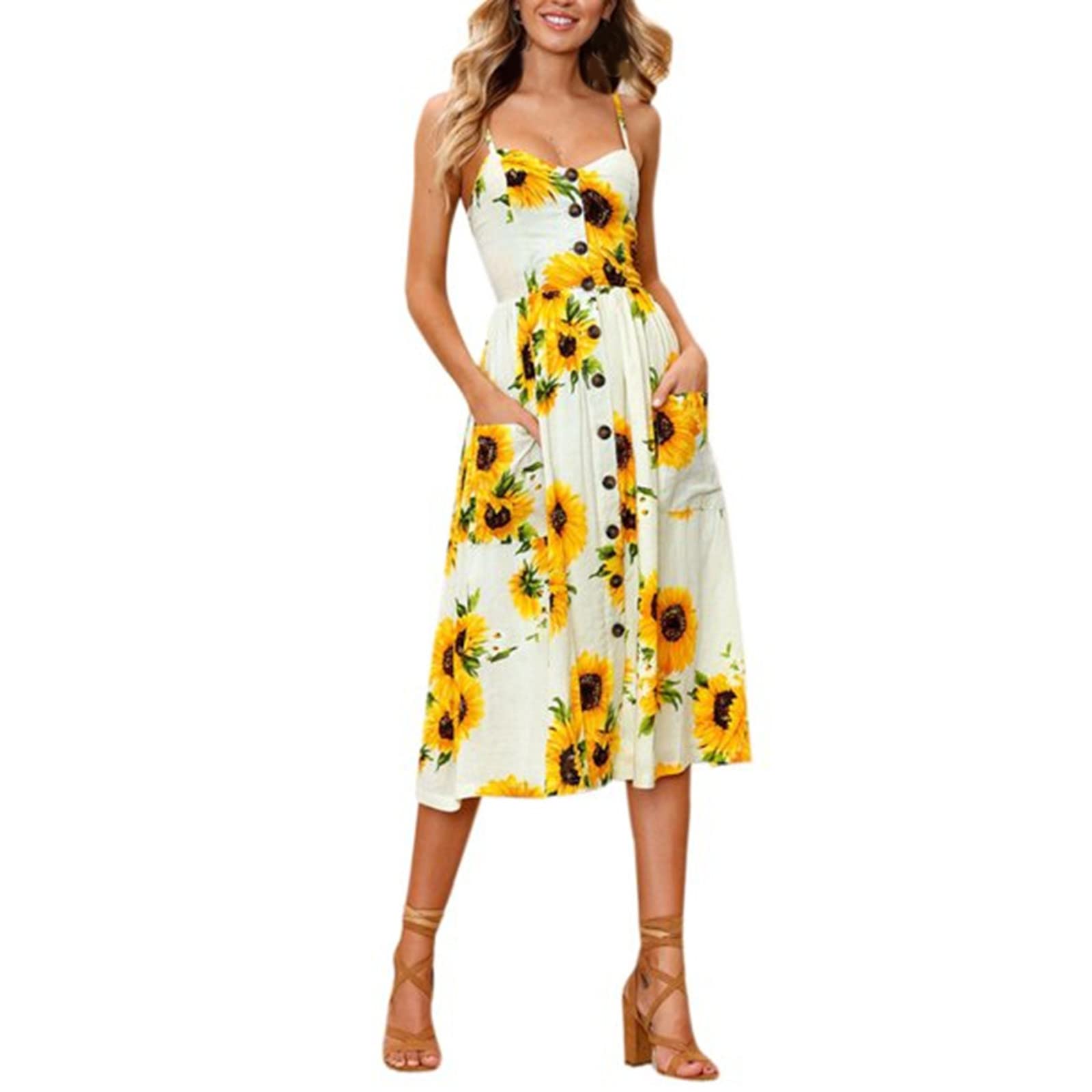 QUFECH Women's Summer Casual Dress - Sexy Printed Button Down Off Shoulder Sleeveless Wrap Dress for Beach, Party & Vacation | Princess Style Boho Chic Outfit