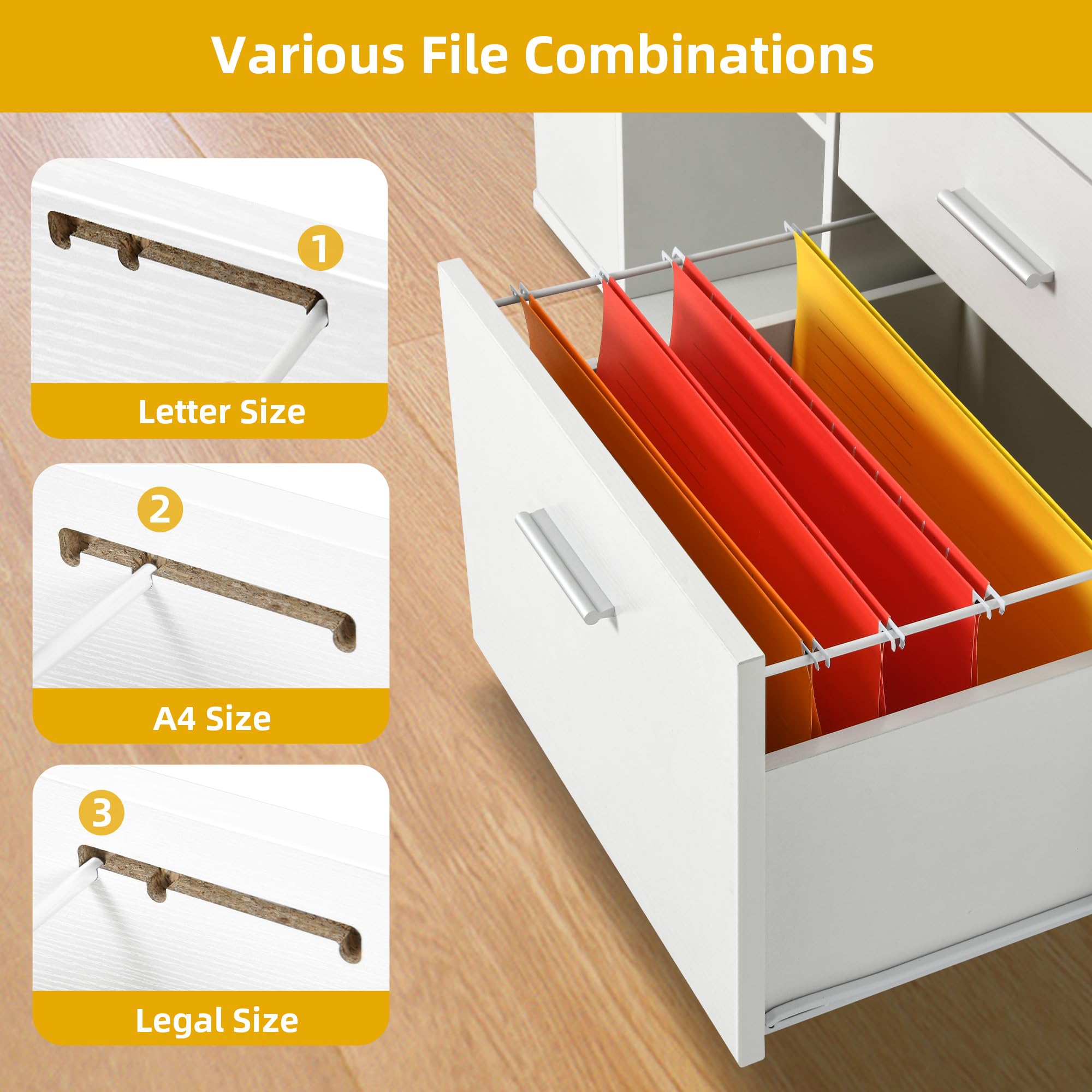 DWVO 3-Drawer Mobile File Cabinet with Lock - White Office Storage Organizer, Printer Stand with Charging Station for Home & Workspace - Perfect for Document Filing, Office Supplies Storage & Workspace Organization