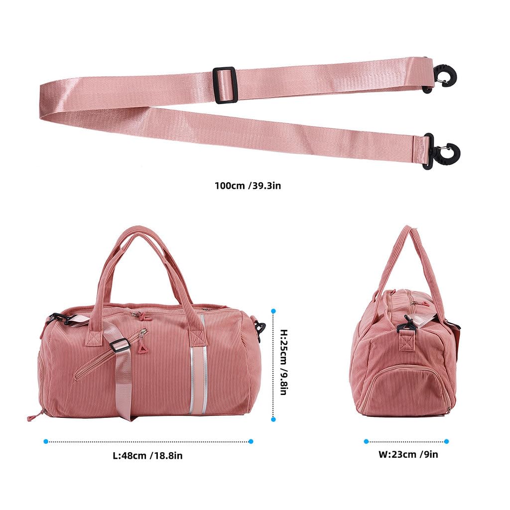 Large Gym Bag for Women - Waterproof Travel Duffle Bag & Weekender Carry On Tote - Pink Sports Duffel for Workout, Yoga, Beach, Travel & Gym
