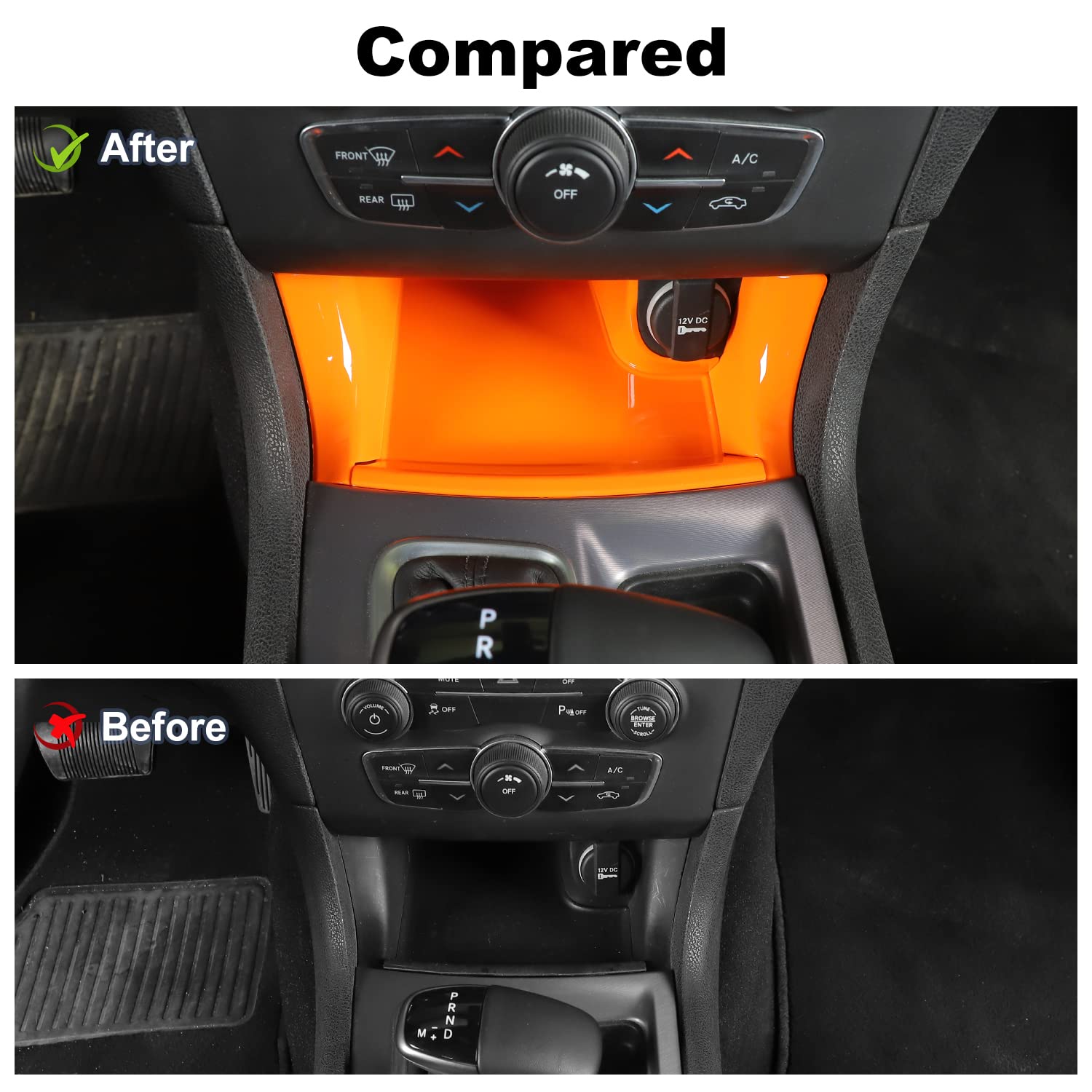 2011-2019 Dodge Charger Center Console Gear Shift Storage Trim Panel - ABS Orange 4pcs - Interior Car Accessories for Enhanced Storage & Style - Perfect for Road Trips & Daily Commutes