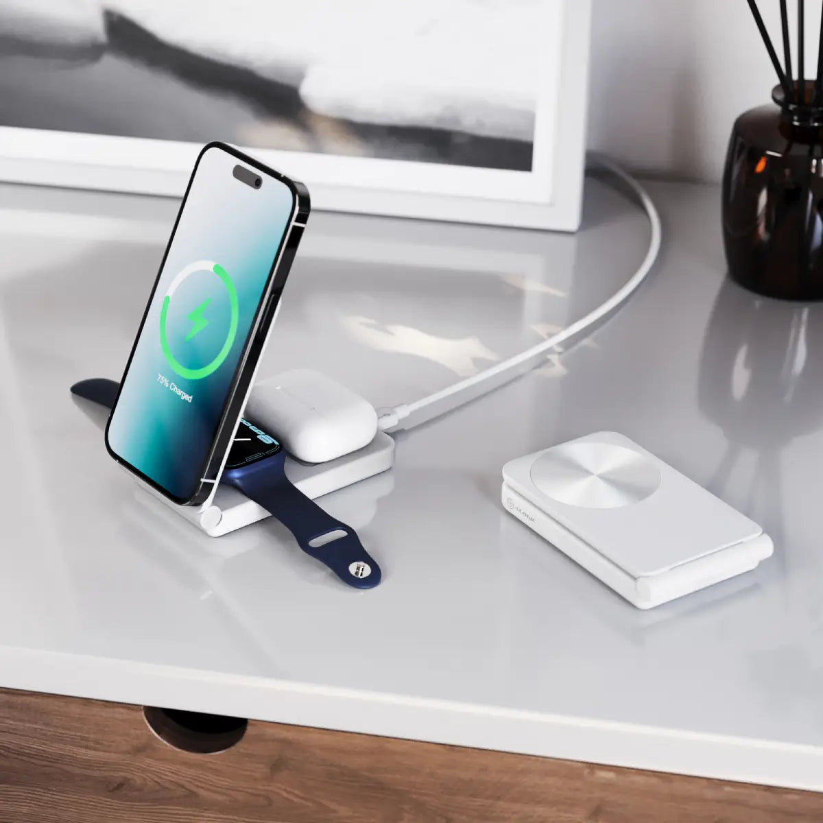 3-in-1 Wireless Charging Stand for iPhone, Android & AirPods - Fast Qi Charger for Phone, Earbuds & Watch | Perfect for Home, Office & Yoga Studio