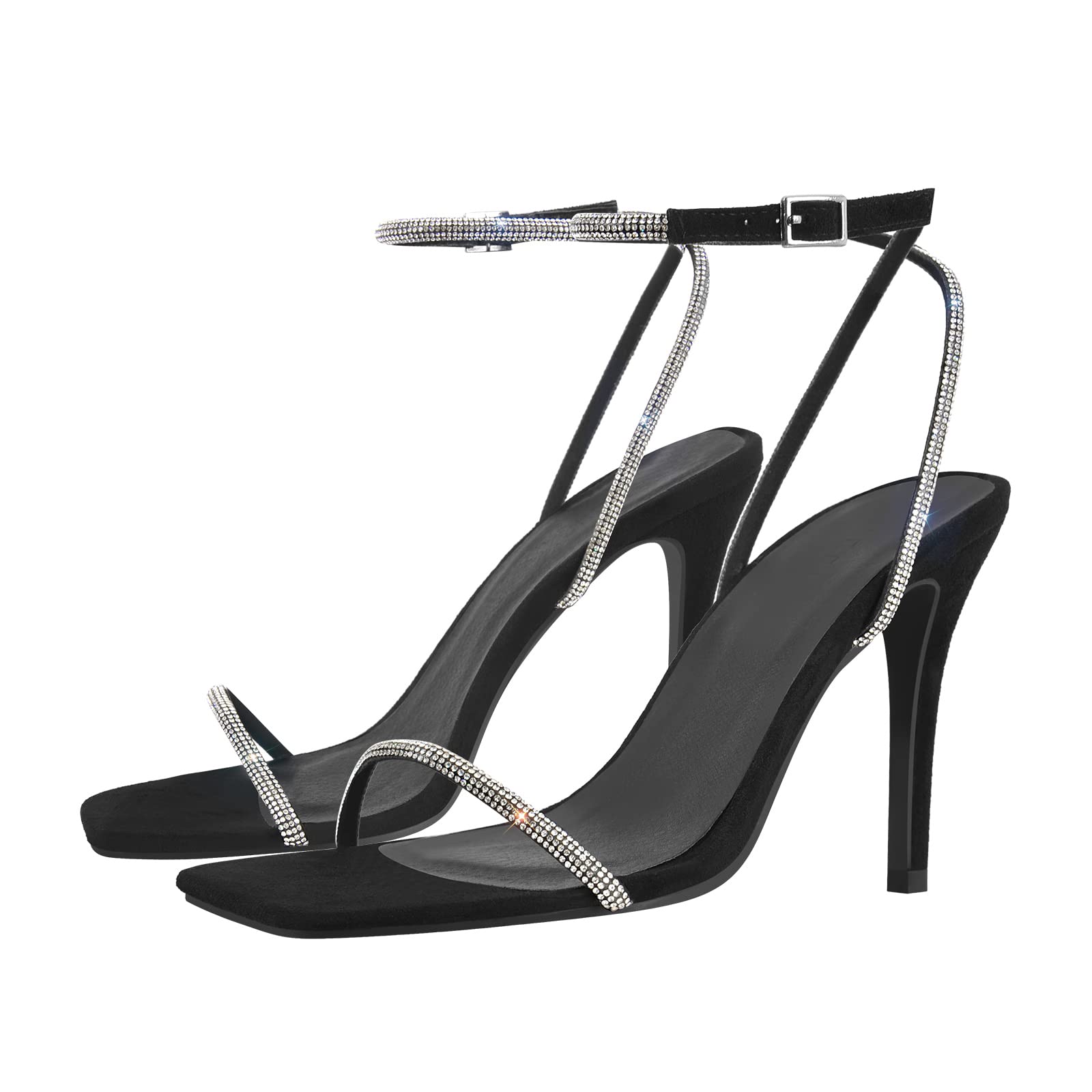 LISHAN Women's Square Toe Heeled Sandals with Diamante Straps - Comfortable High Heel Dress Shoes for Wedding, Party & Evening Occasions
