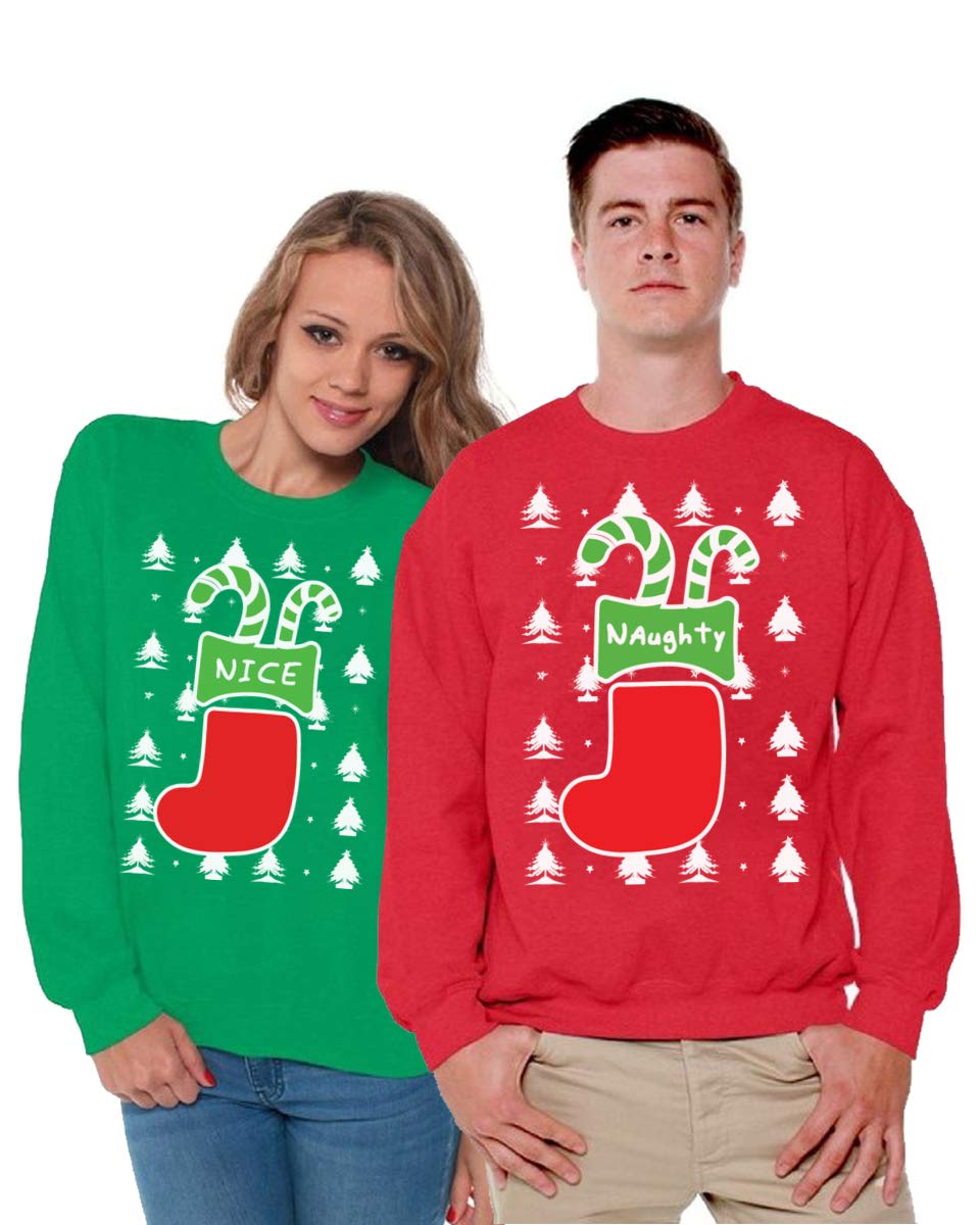 Awkward Styles Matching Couples Christmas Sweatshirts - Naughty & Nice Holiday Sweater for Couples | Perfect for Christmas Photos, Gift Exchanges & Festive Date Nights