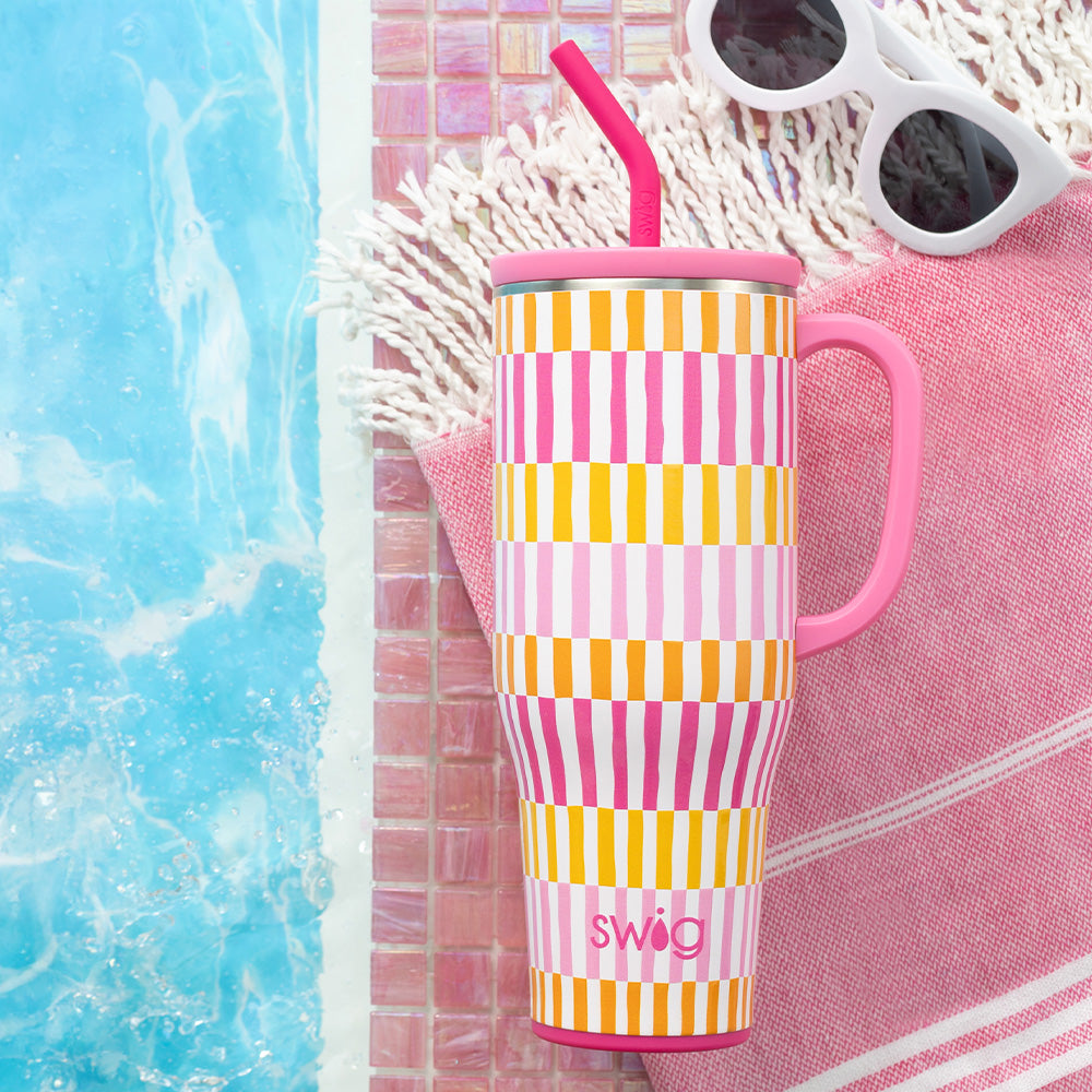 Sherbet Stripe Mega Mug 40oz - Large Insulated Tumbler with Lid & Straw - Perfect for Iced Coffee, Smoothies & Cold Drinks at Home, Office or Travel