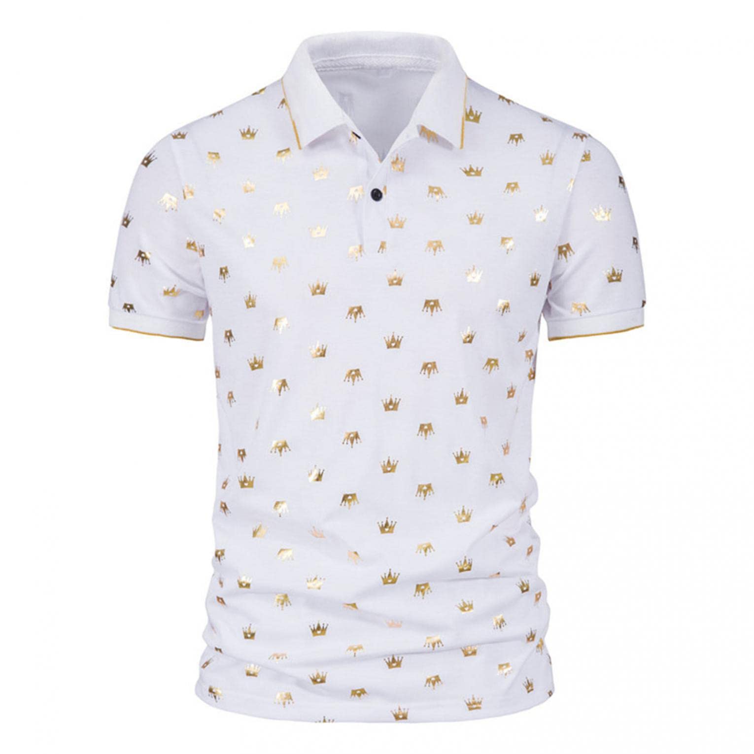 TOWMUS Men's Crown Print Polo Shirts - Short Sleeve Casual Drop Cut Collared Pocket Shirts for Men | Perfect for Office, Golf & Summer Outings