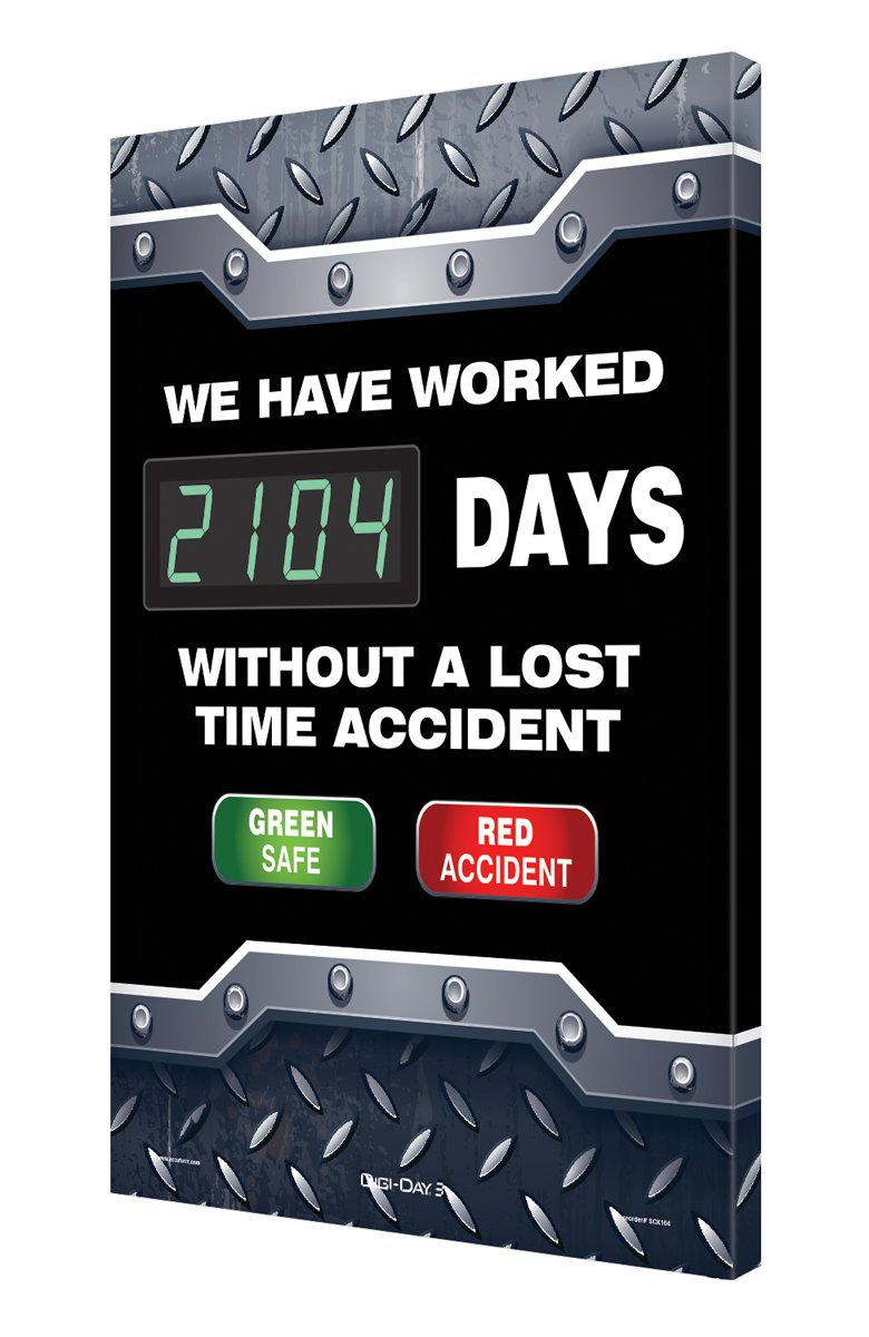 Accuform SCK104 Aluminum Digi-Day2 Electronic Safety Scoreboard - Digital Workplace Safety Sign with Green Safe/Red Accident Display | Track & Display 'Days Without Lost Time Accidents' for Construction Sites, Factories & Industrial Workplaces