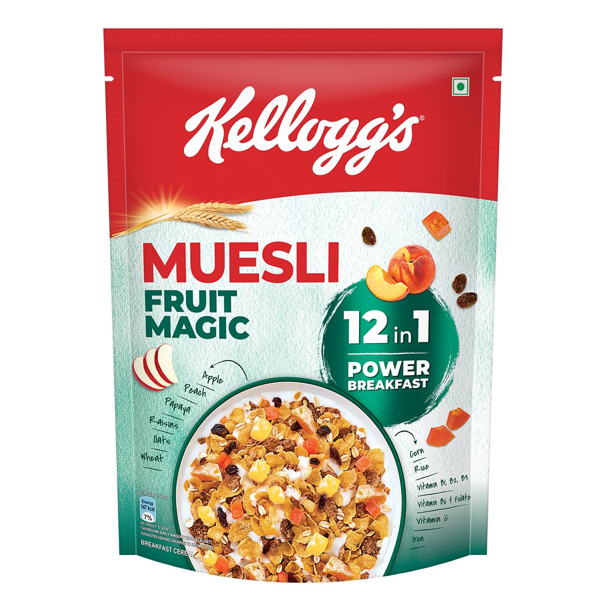 Kellogg's Muesli with 24% Fruit - 500g Breakfast Cereal | Healthy Morning Meal & Snack for Adults & Kids | Perfect for Home, Office & Travel