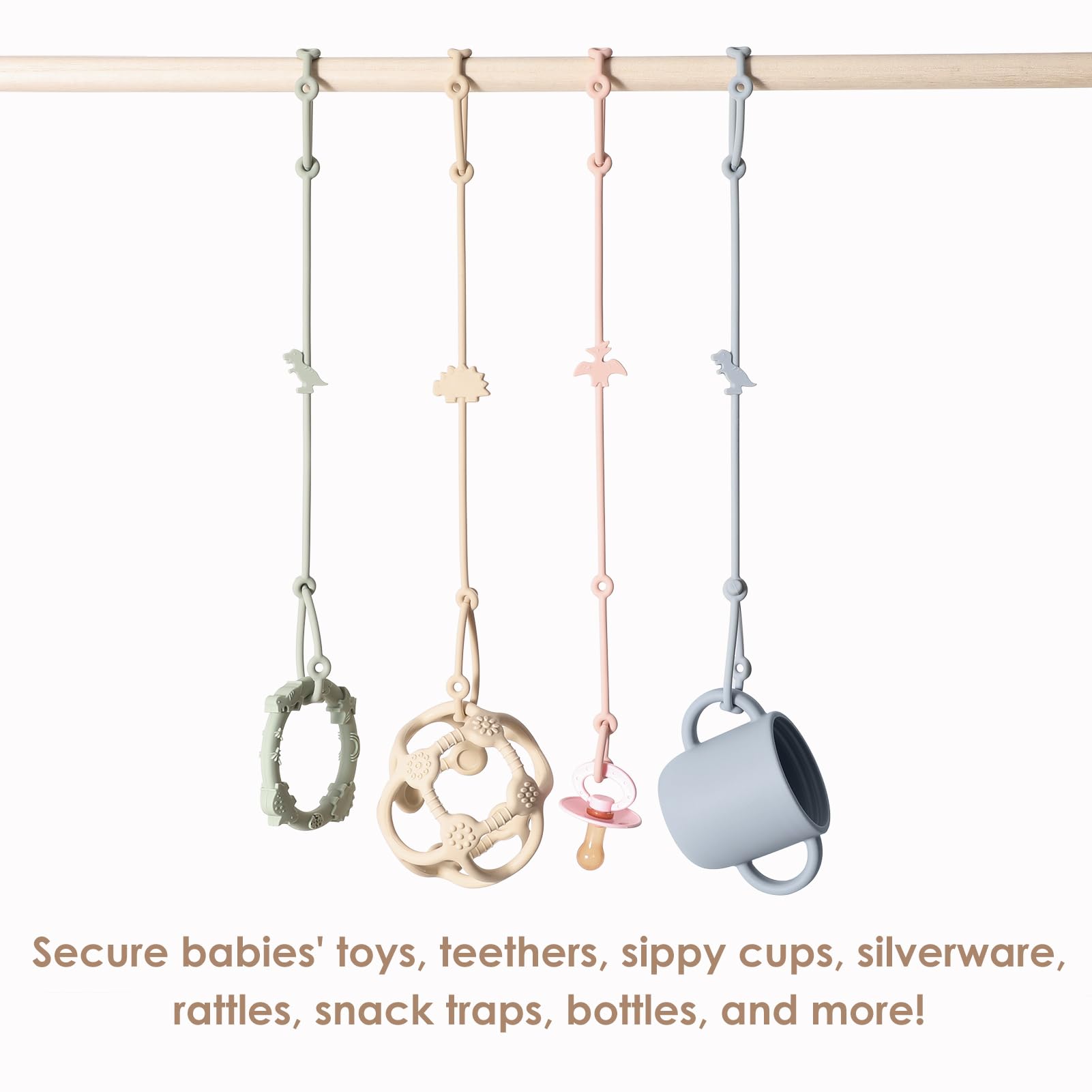 Andy Bear Silicone Baby Toy Straps - 4PK Blush | Secure Toddler Bottle & Toy Holder for High Chairs, Strollers, Cribs & Car Seats | Durable Stroller Accessories for On-the-Go Parents | Perfect for Travel, Dining & Playtime Safety