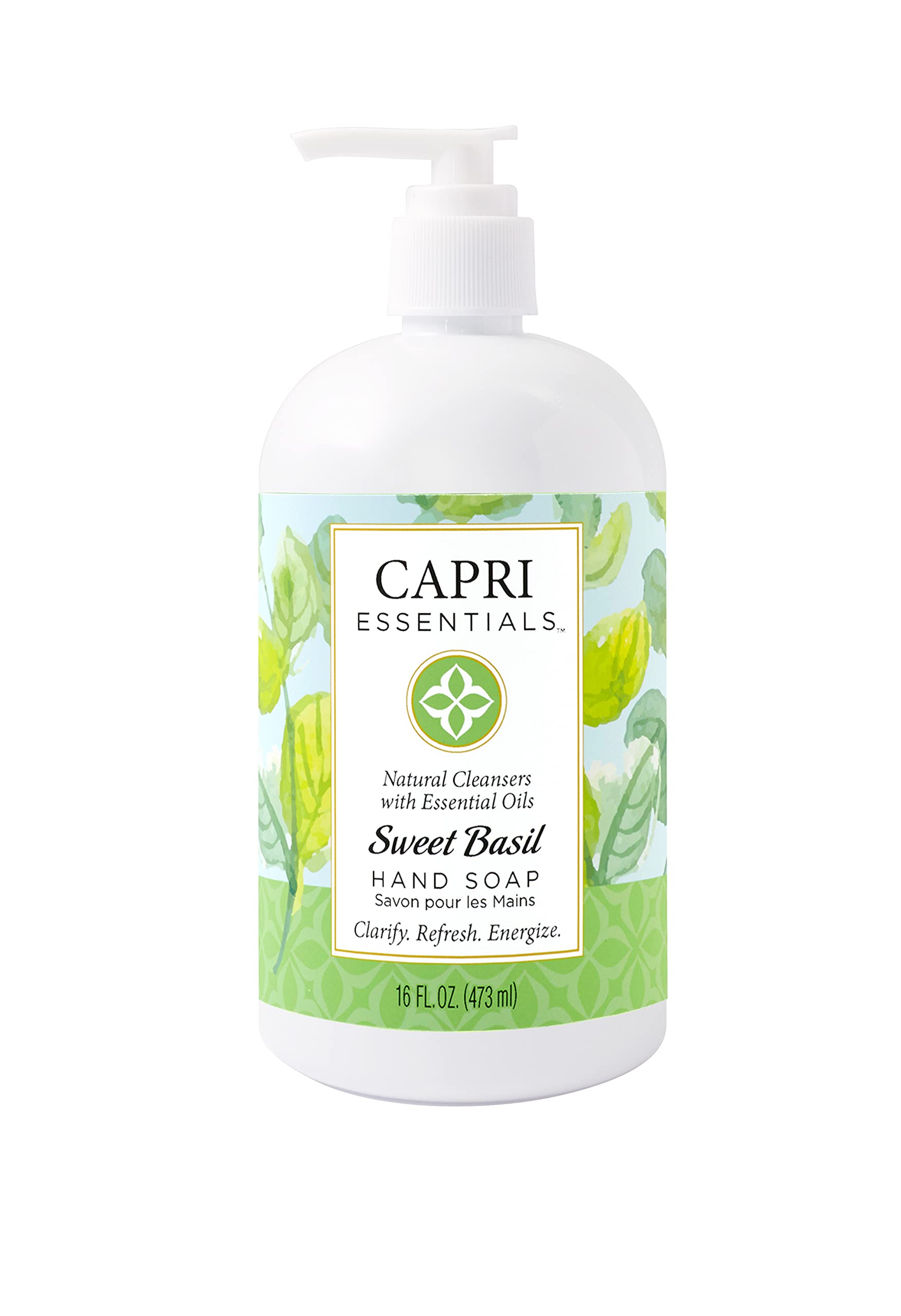 Sweet Basil Natural Hand Soap with Essential Oils | Plant-Based, Chemical-Free Liquid Hand Wash | Relaxing Aromatherapy Soap for Men & Women (16 oz) | Perfect for Kitchen, Bathroom & Office Use
