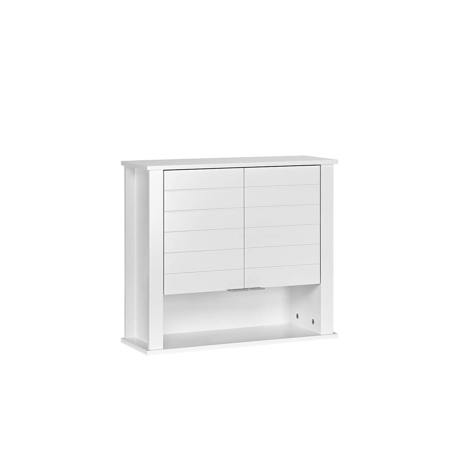 RiverRidge Madison White Wall Mounted Over The Toilet Storage Cabinet - 2 Door Medicine Cabinet with Adjustable Shelves, Modern Flat Handles & Horizontal Groove Design | Perfect for Bathroom Organization, Small Space Storage & Stylish Home Decor