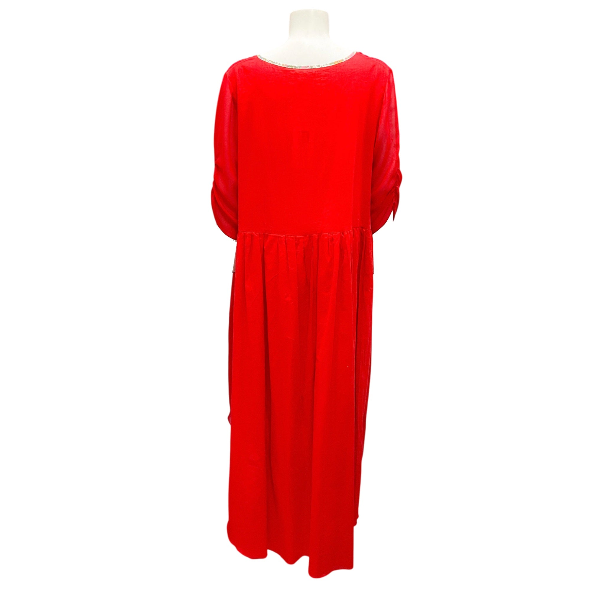 Natasha Zinko Women's Red Silk Kaftan Dress - Elegant Boho Maxi Dress for Beach, Vacation & Summer Parties