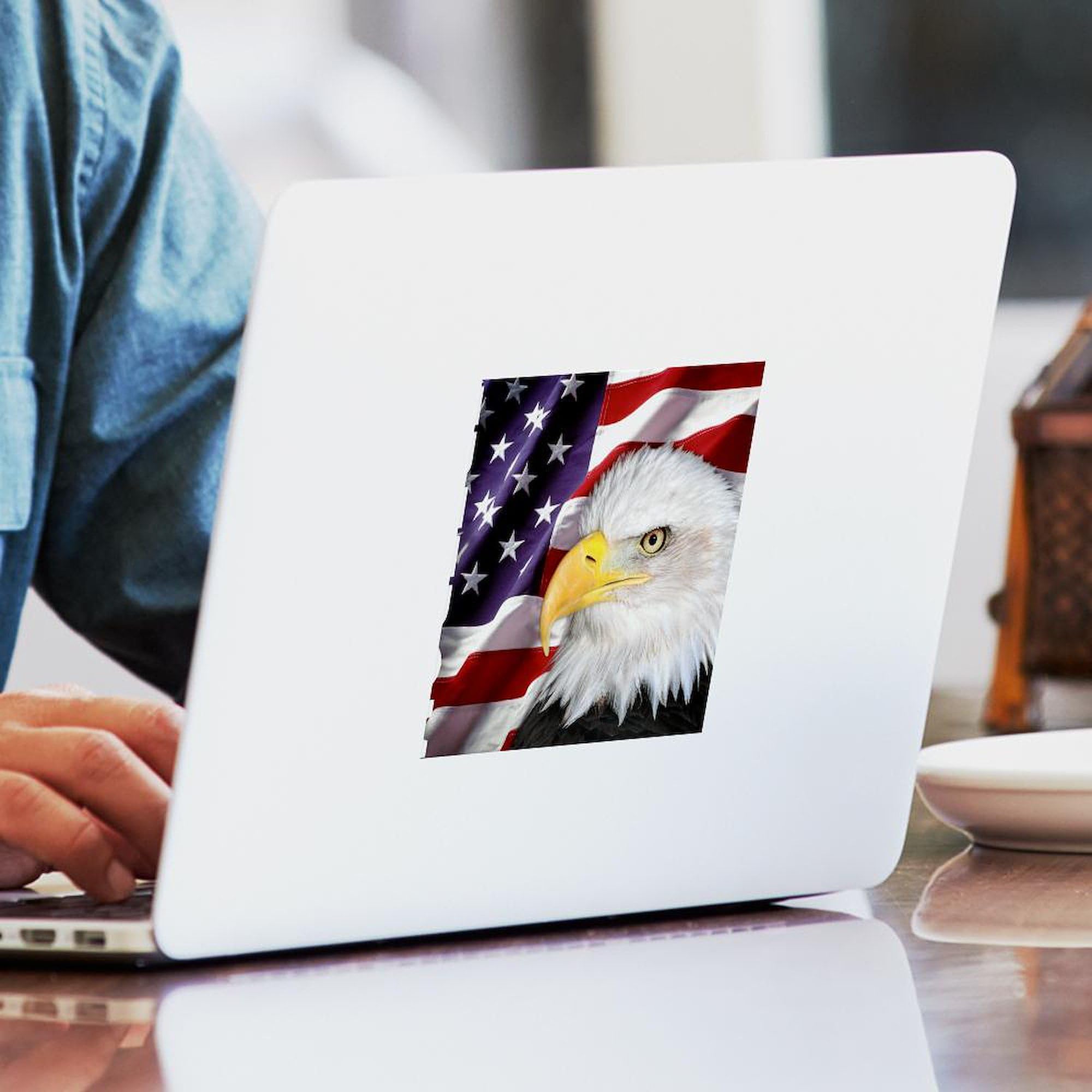 Freedom Flag & Eagle Square Bumper Sticker 3