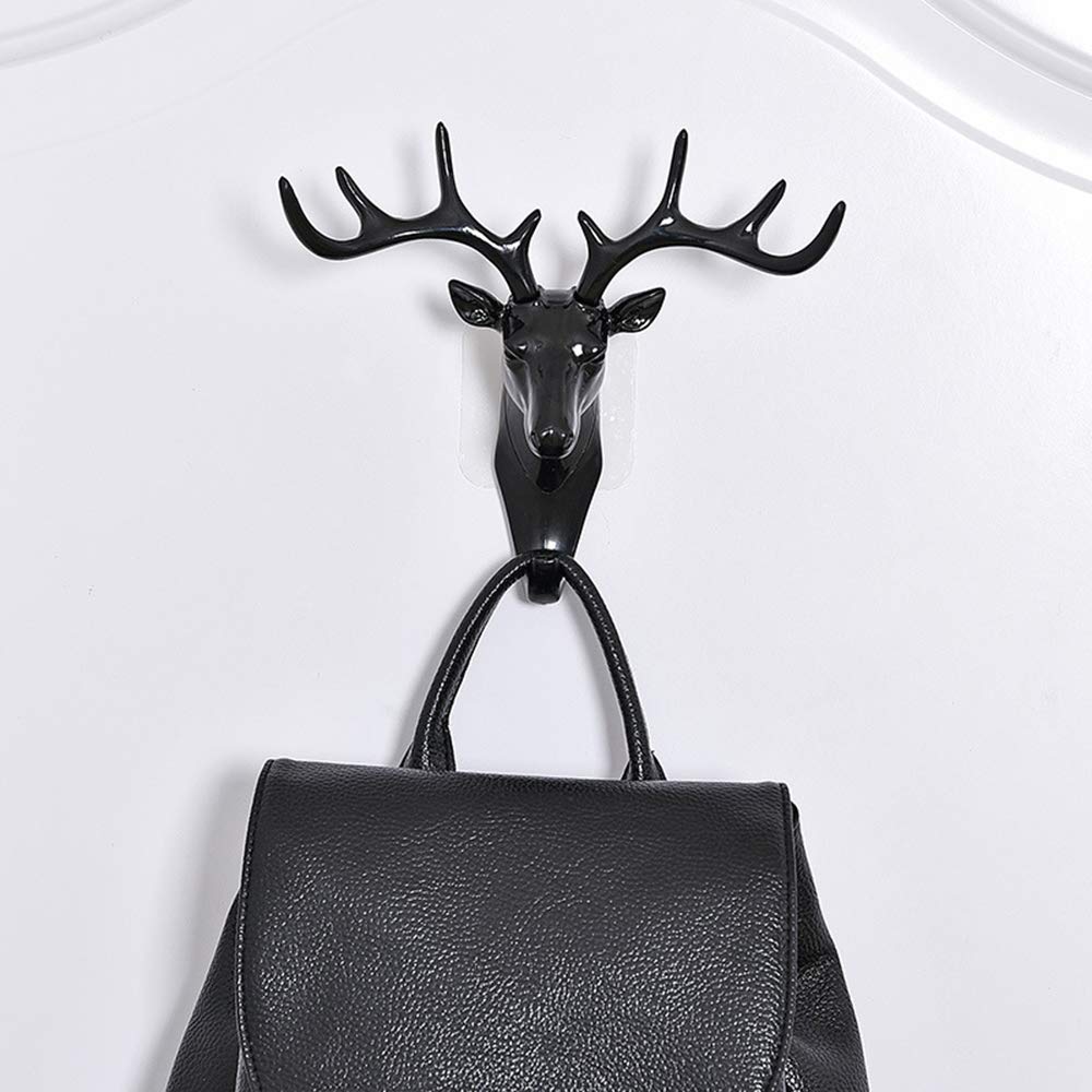 Deer Wall Key Holder with 9 Hooks - No Drill Wall Mounted Key Organizer & Decorative Storage for Entryway, Bedroom, Office - Black