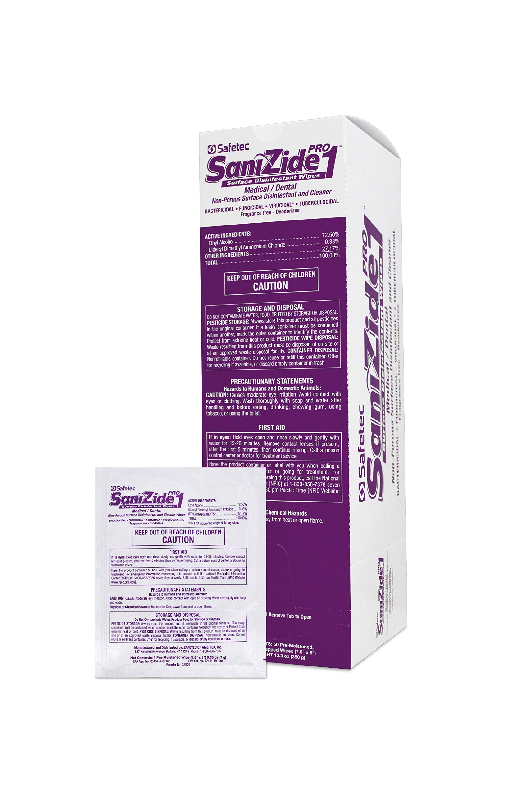 Safetec SaniZide Pro 1 Surface Disinfectant Wipes - 50 Count (6 Pack Case) | Kills 99.9% Germs | Ideal for Home, Office & Healthcare Facilities