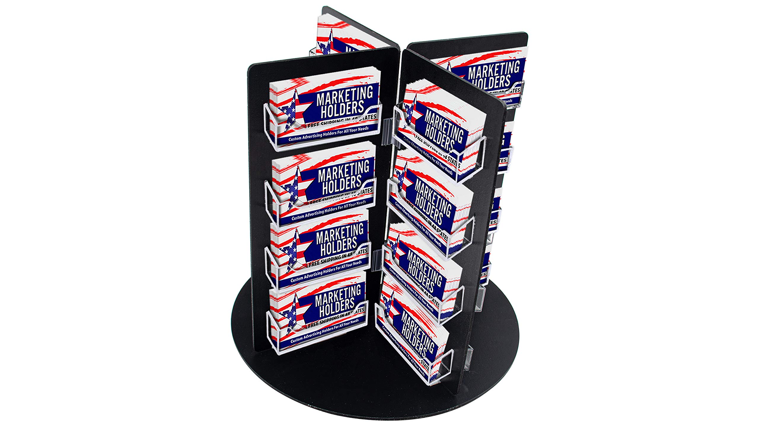 Rotating Business Card Holder - 32 Pocket Clear Acrylic Display Stand with Black PVC Backing for 3.5