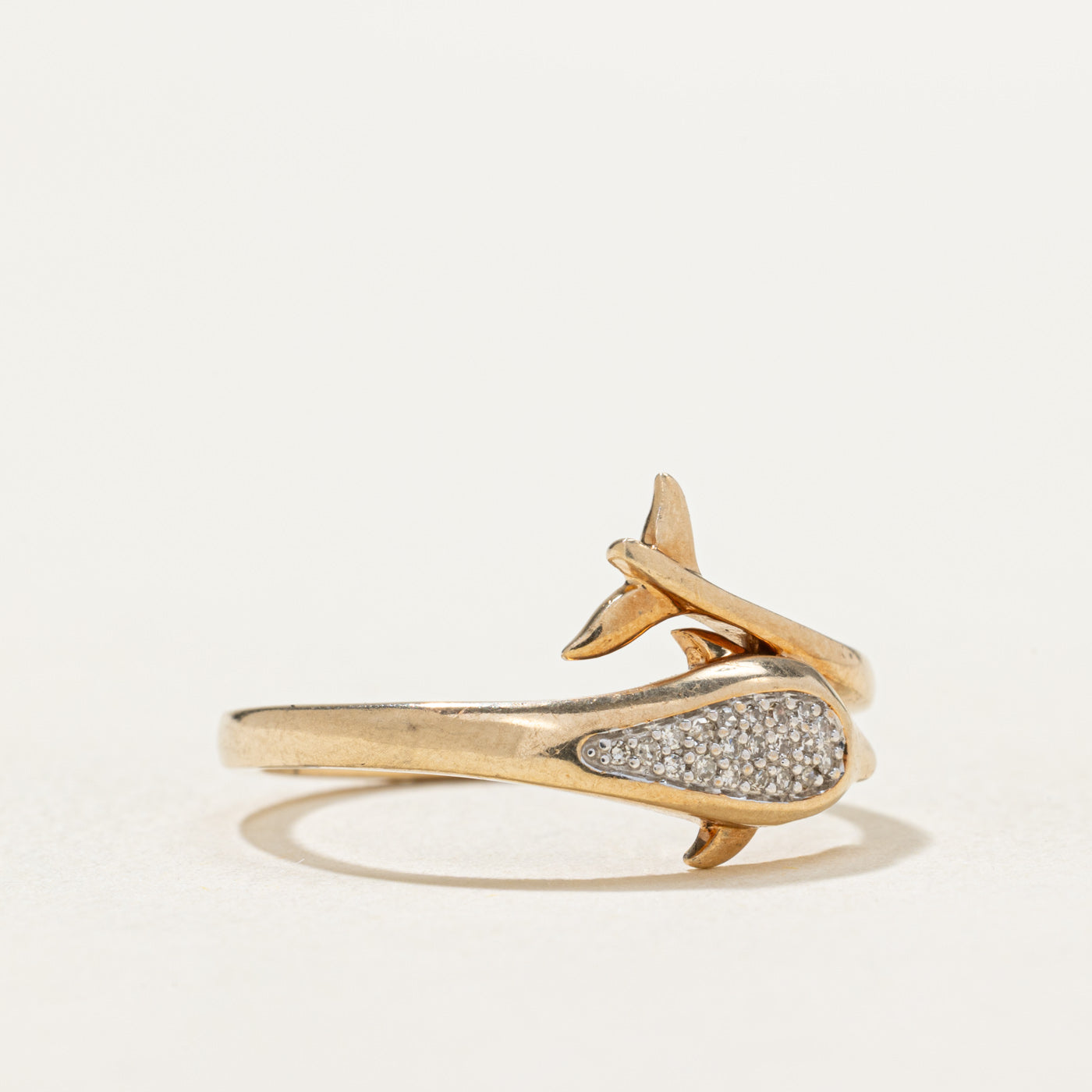 10K Gold Diamond Dolphin Bypass Ring | 0.02ctw | Size 7 | Elegant Jewelry Gift for Women, Anniversary, Birthday, Valentine's Day