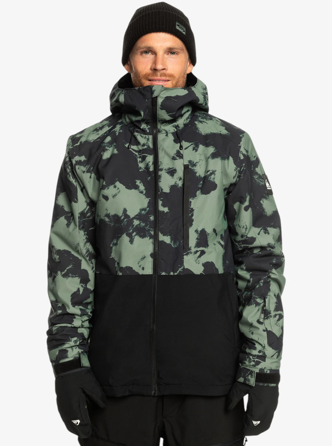 Quiksilver Mission Printed Block Snow Jacket - Black Green Camouflage for Men & Women - Waterproof Winter Coat for Skiing, Snowboarding & Outdoor Adventures