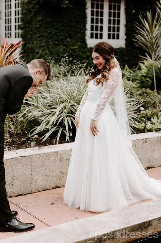 Elegant Long Sleeve A-Line Illusion Handmade Lace Wedding Dress WD735 – Perfect for Church, Beach & Vintage Theme Weddings