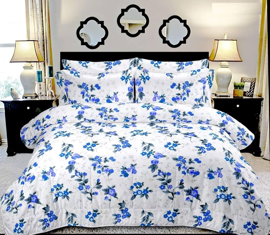 6 Piece Printed Bedsheet Set King Size (90x98 Inches) Purple Floral Design - Soft Luxury Bedding for Master Bedroom, Guest Room & Dorm Decor