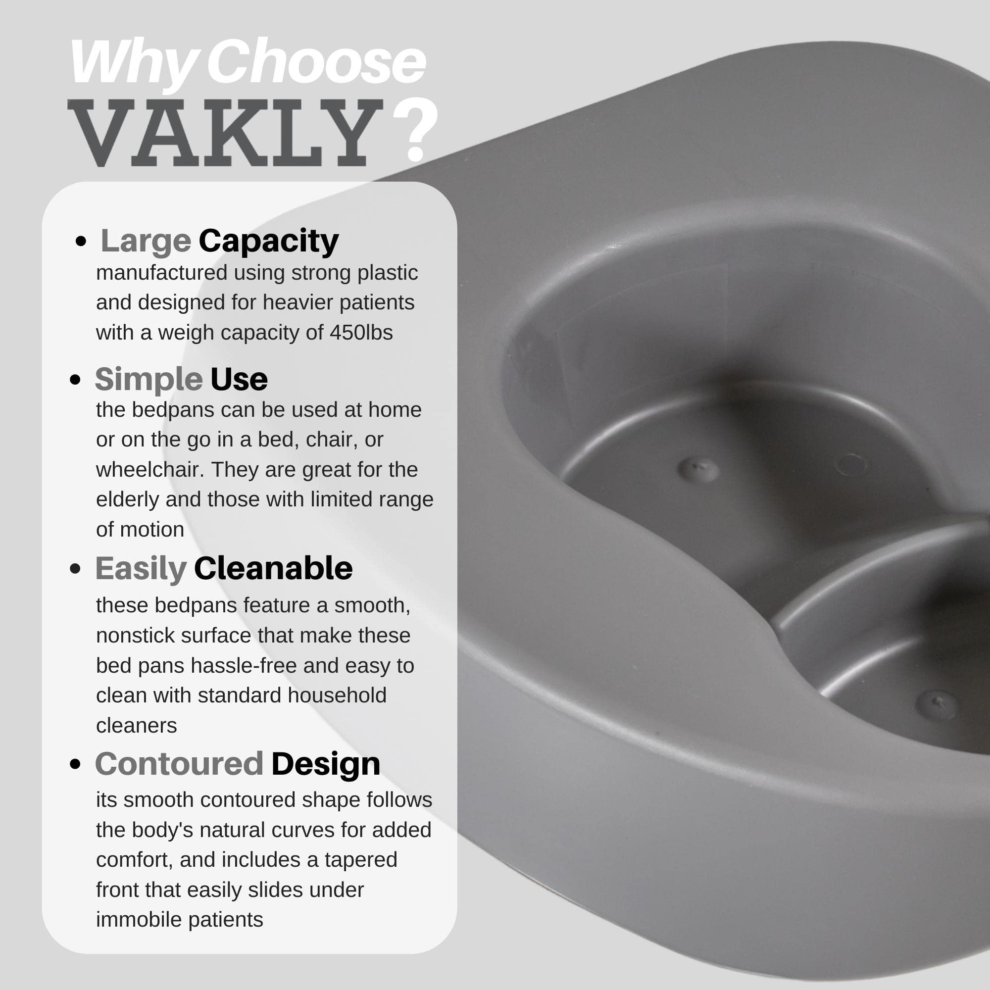 Heavy Duty Large Bariatric Bedpan - Extra Wide Smooth Contoured Stackable Bed Pan for Adults - Portable, Easy to Clean Medical Bedpan for Bedridden Patients - Ideal for Home Care, Hospitals, and Nursing Homes (4-Pack)