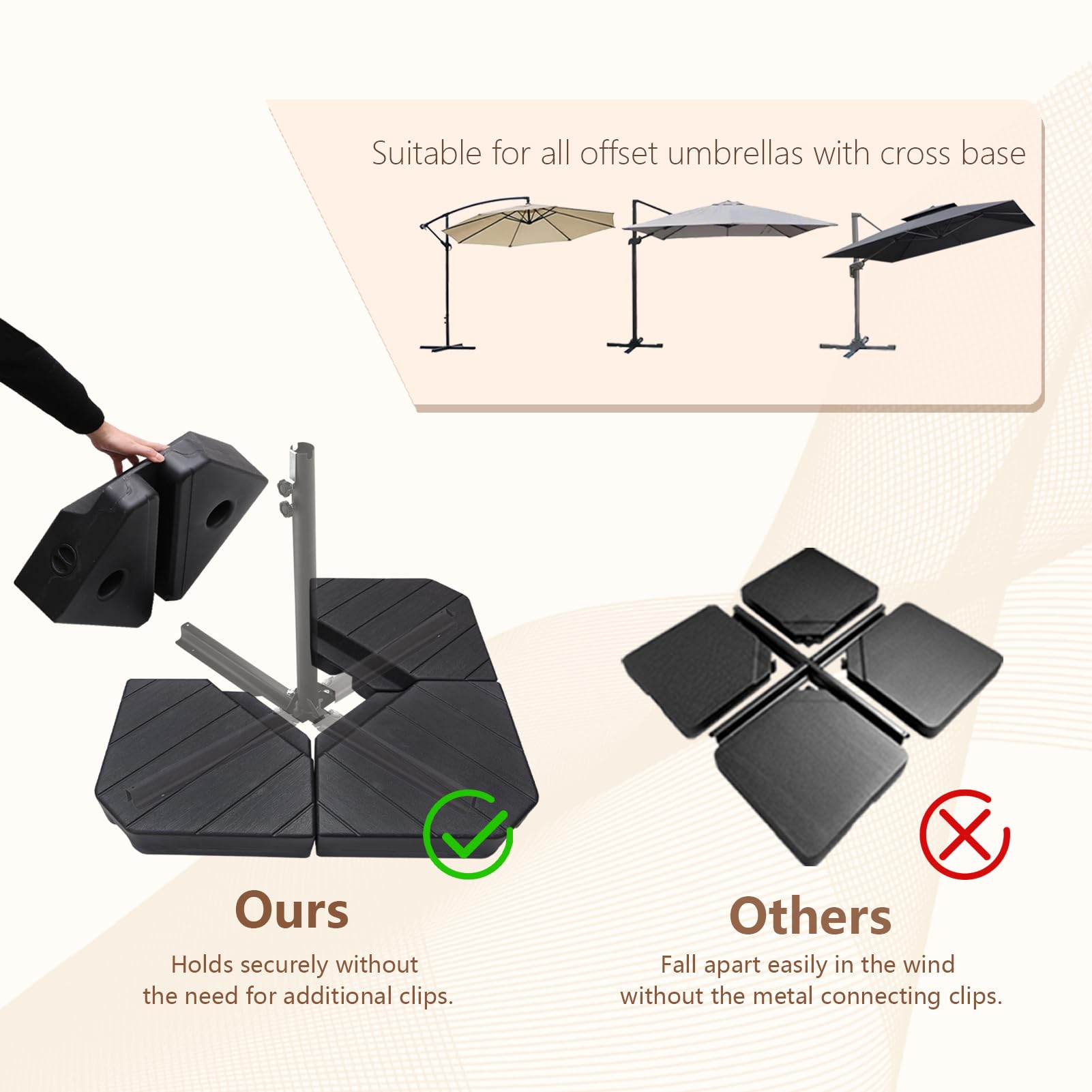 Heavy Duty 229lb Base Weights Stand for Offset Cantilever Patio Umbrella - 4 Piece Black Set | Perfect for Outdoor Dining, Poolside Lounging & Backyard Shade