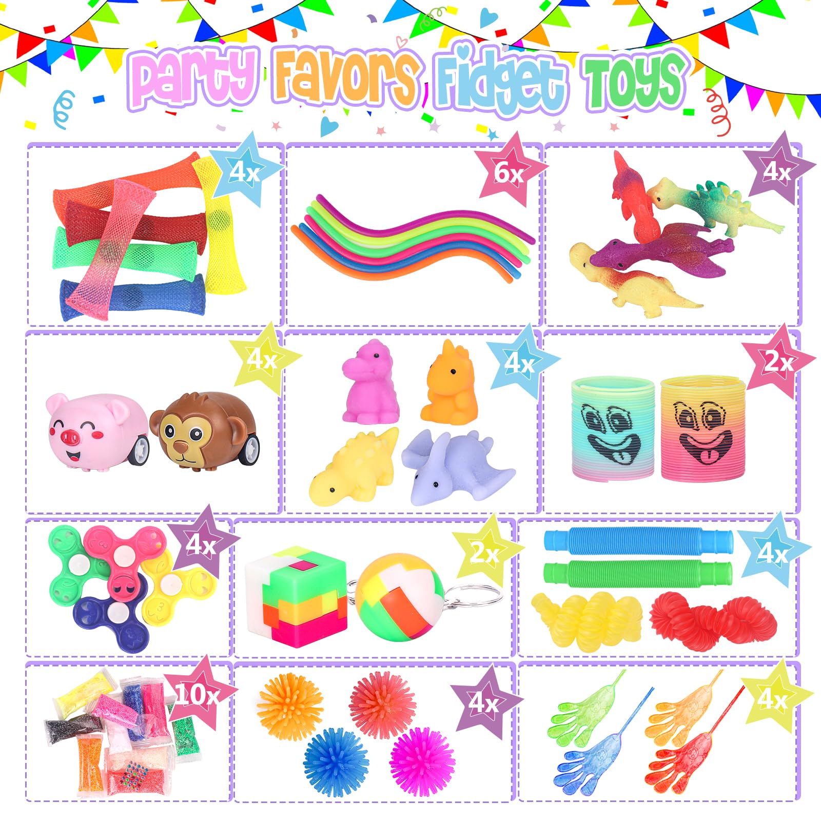 68 Pack Fidget Toys for Kids - Sensory Stress Relief Toys, Classroom Prizes, Treasure Box & Carnival Party Favors - Pinata Fillers & Goodie Bag Stuffers for Boys Girls Ages 3-8 (Great for ADHD, Anxiety Relief & Focus Improvement)