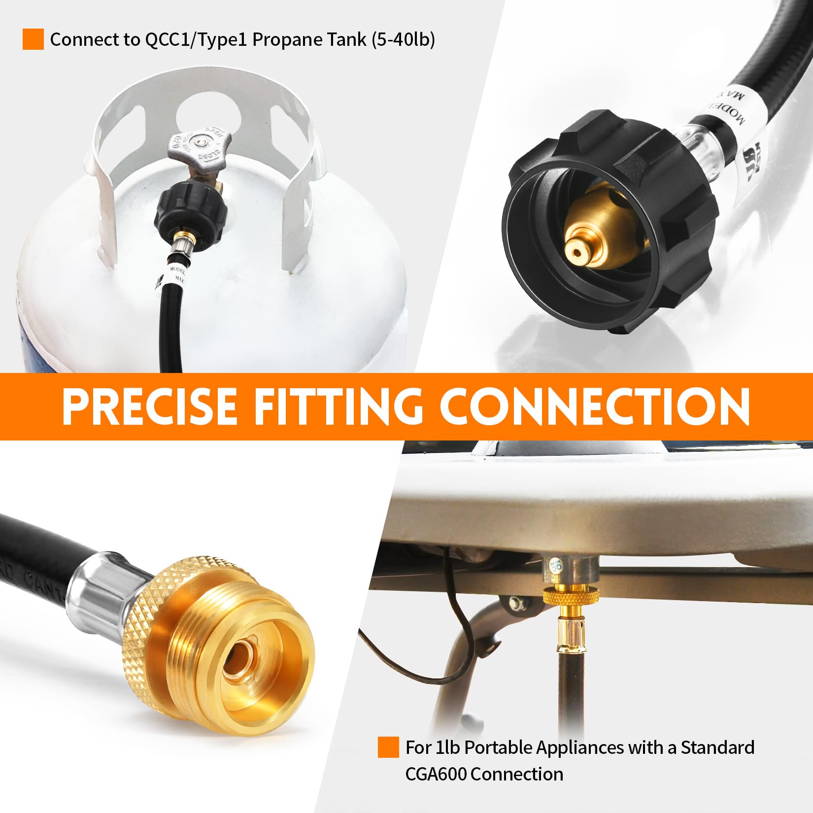 GasSaf 4FT Propane Hose with 1lb to 20lb Tank Adapter - Universal Propane Gas Hose for Weber Q Grills, Blackstone Griddles, Coleman Stoves, Mr. Heater Buddy - Perfect for Outdoor Cooking, Camping & RV Use