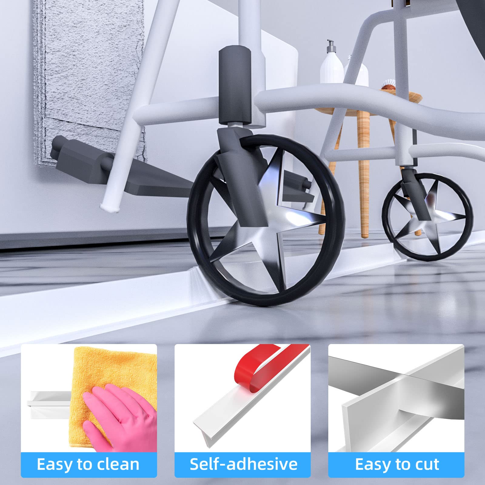 Duzzy 39 Inch Collapsible Shower Threshold Water Dam - Silicone Water Barrier & Splash Guard for Walk-in Showers & Wheelchair Accessible Bathrooms - Perfect for Bathroom Floor Protection & Water Containment