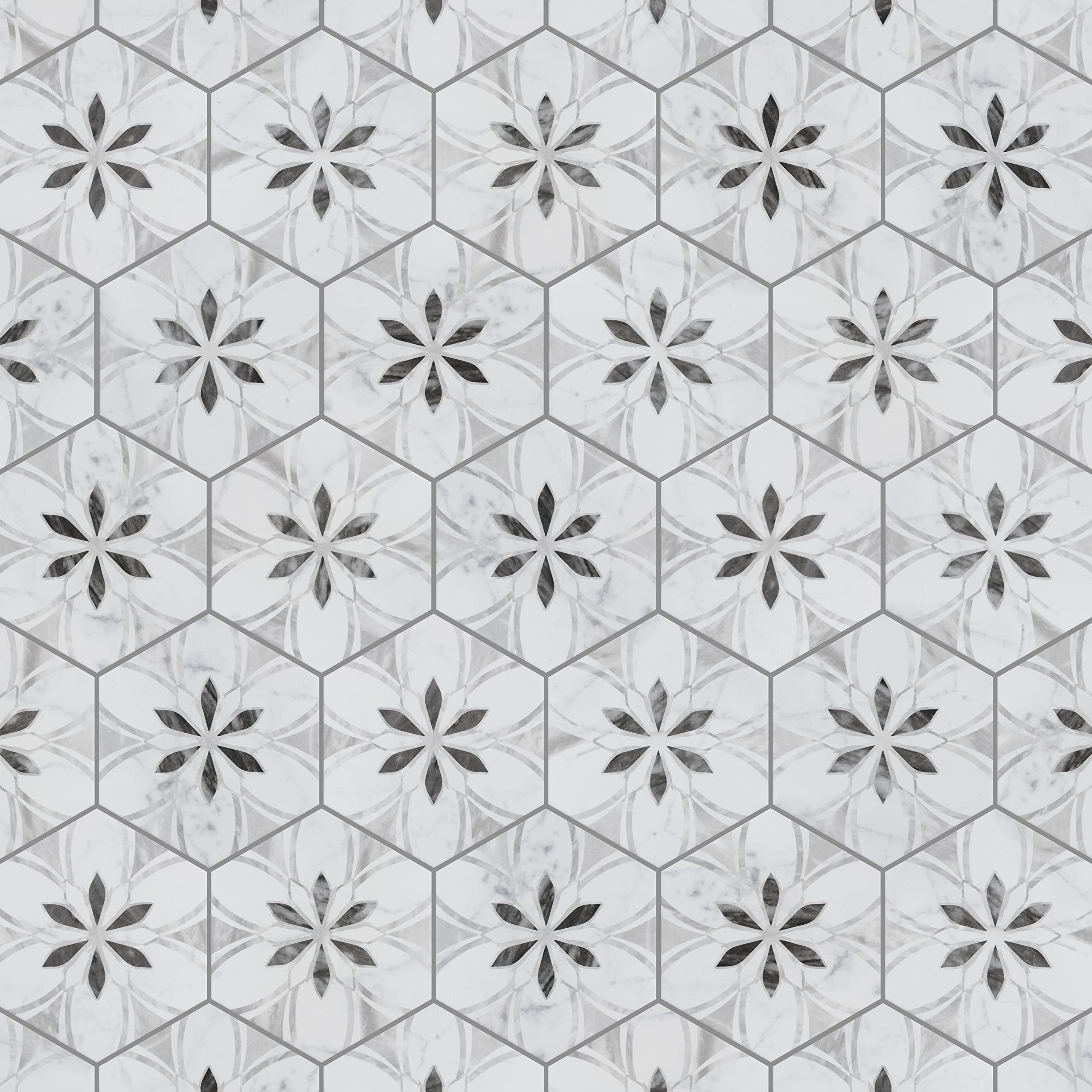 Merola Tile Classico Bardiglio Hex Dahlia Light 7x8 Inch Porcelain Floor & Wall Tile - Perfect for Bathroom, Kitchen Backsplash & Shower Renovation