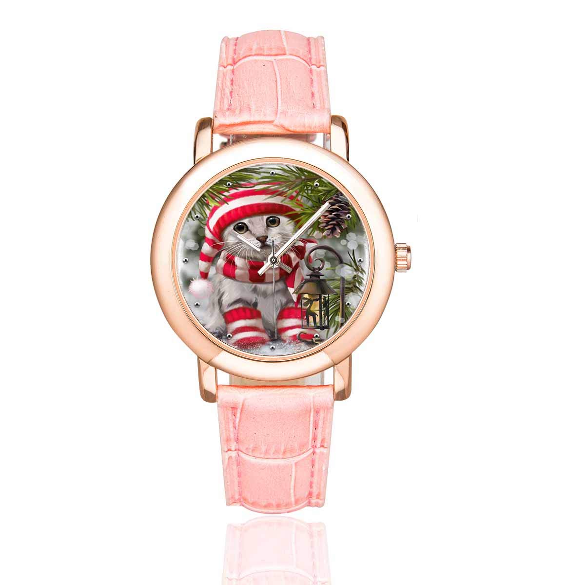 InterestPrint Women's Rose Gold Watch with Pink Leather Strap - Winter Mountain Design for Casual & Formal Wear