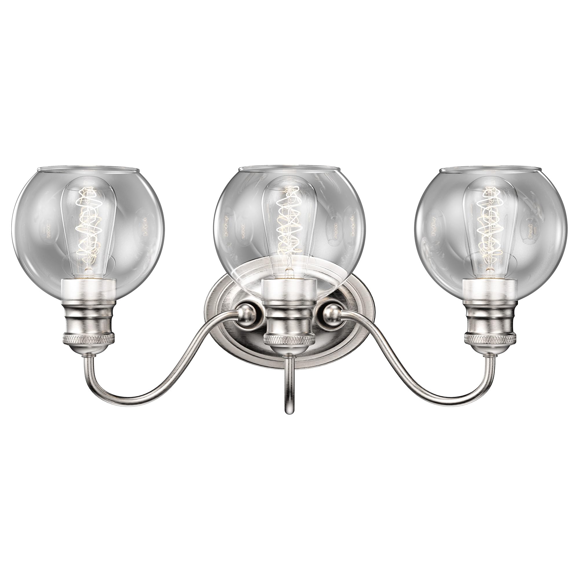 Modern LED Bathroom Vanity Light - 3-Light Brushed Nickel Wall Sconce for Bedroom & Hallway - Clear Glass Shade, E26 Base (Bulb Not Included) - Perfect for Mirror Lighting & Indoor Decor