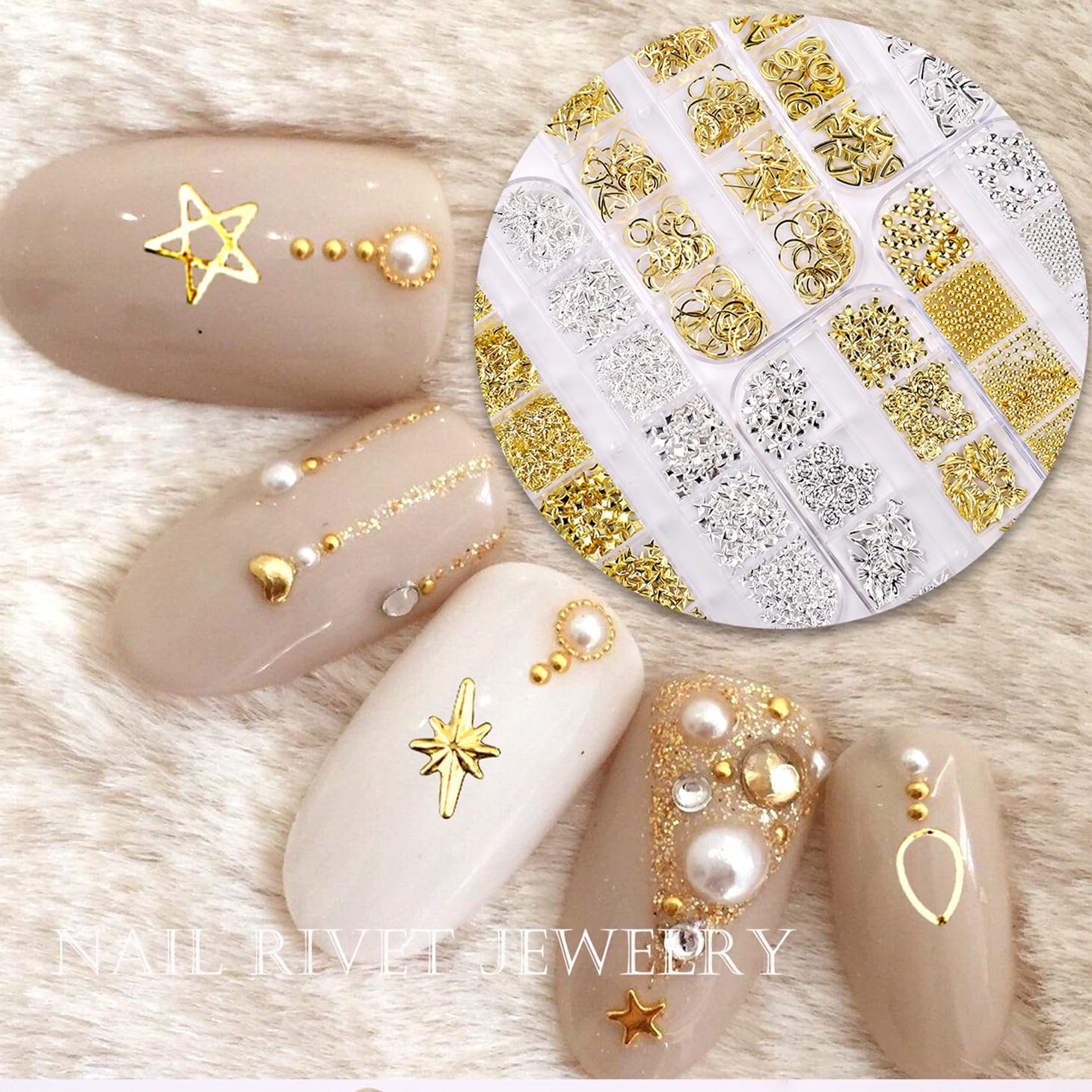 3D Gold & Silver Star Nail Charms - Mixed Metal Nail Art Gems for DIY Manicure, Shiny Cross Star Nail Decorations | Perfect for Nail Art, Salon Designs & Party Glam Looks