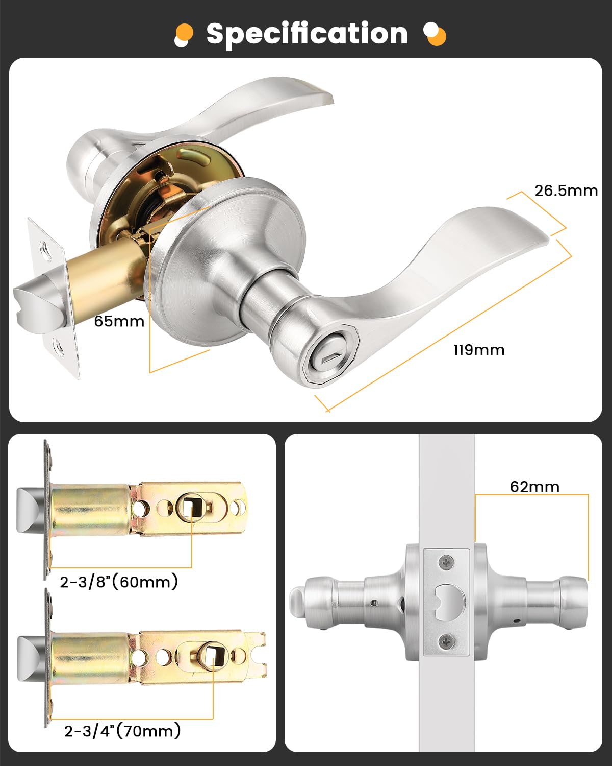 Gobrico 10 Pack Satin Nickel Privacy Keyless Door Handles - Interior Bathroom & Bedroom Door Levers, Heavy Duty Brushed Nickel Drop Style Door Knobs for Home, Office & Commercial Use