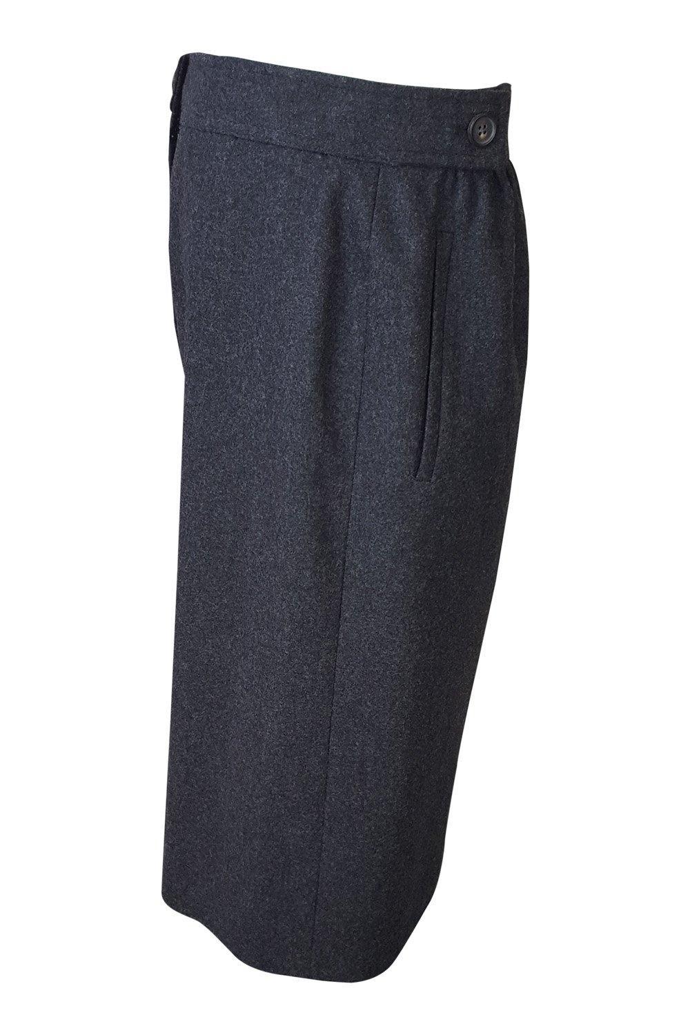 Vintage GUCCI 1980s Grey Wool Pencil Skirt - Calf Length Secretary Style (Size M) | Retro Office Wear & Classic Fashion Statement