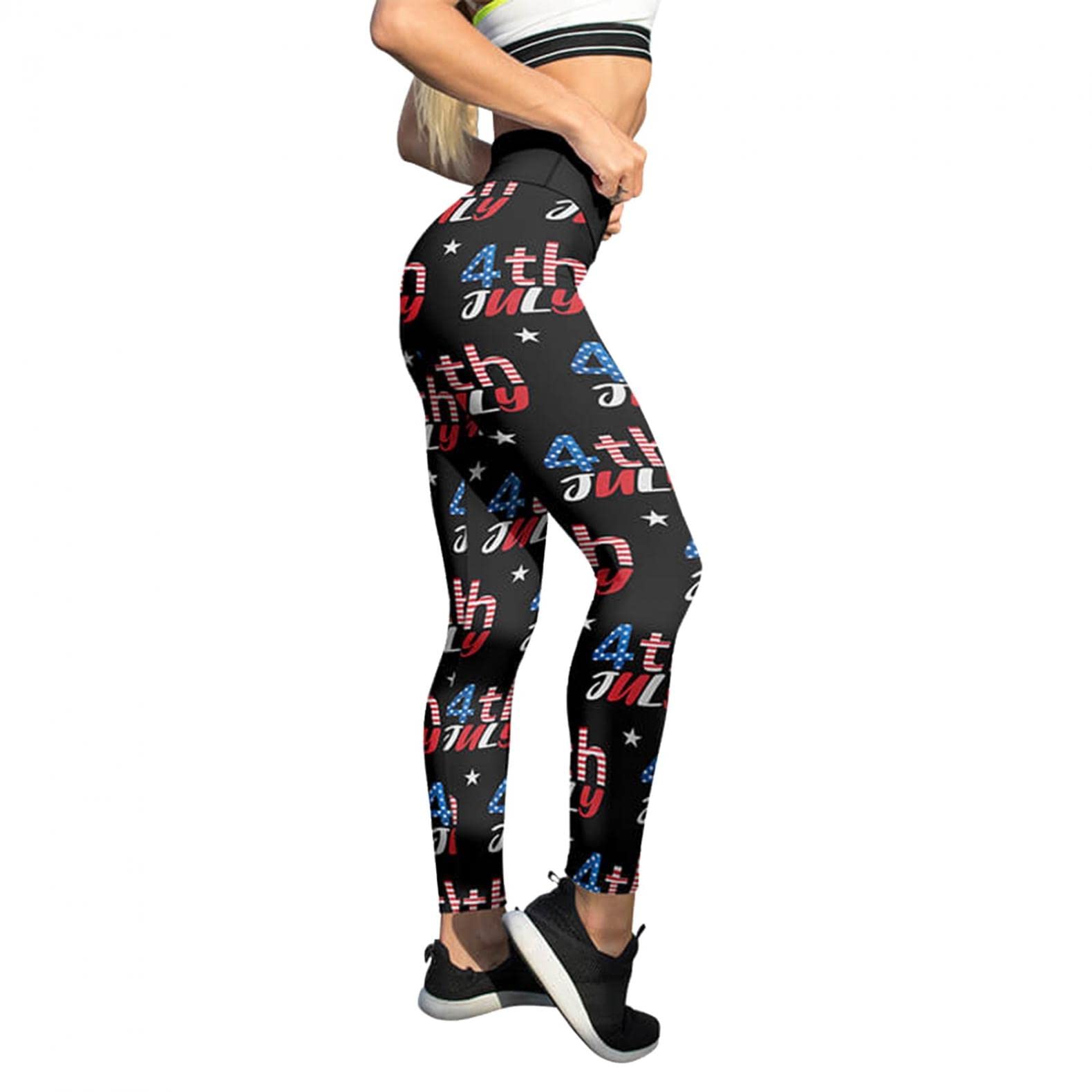 MIUERSA Women's High Waisted Leggings - American Flag Print Yoga Pants for 4th of July, Workout & Gym - Tummy Control Capris for Running, Fitness & Casual Wear
