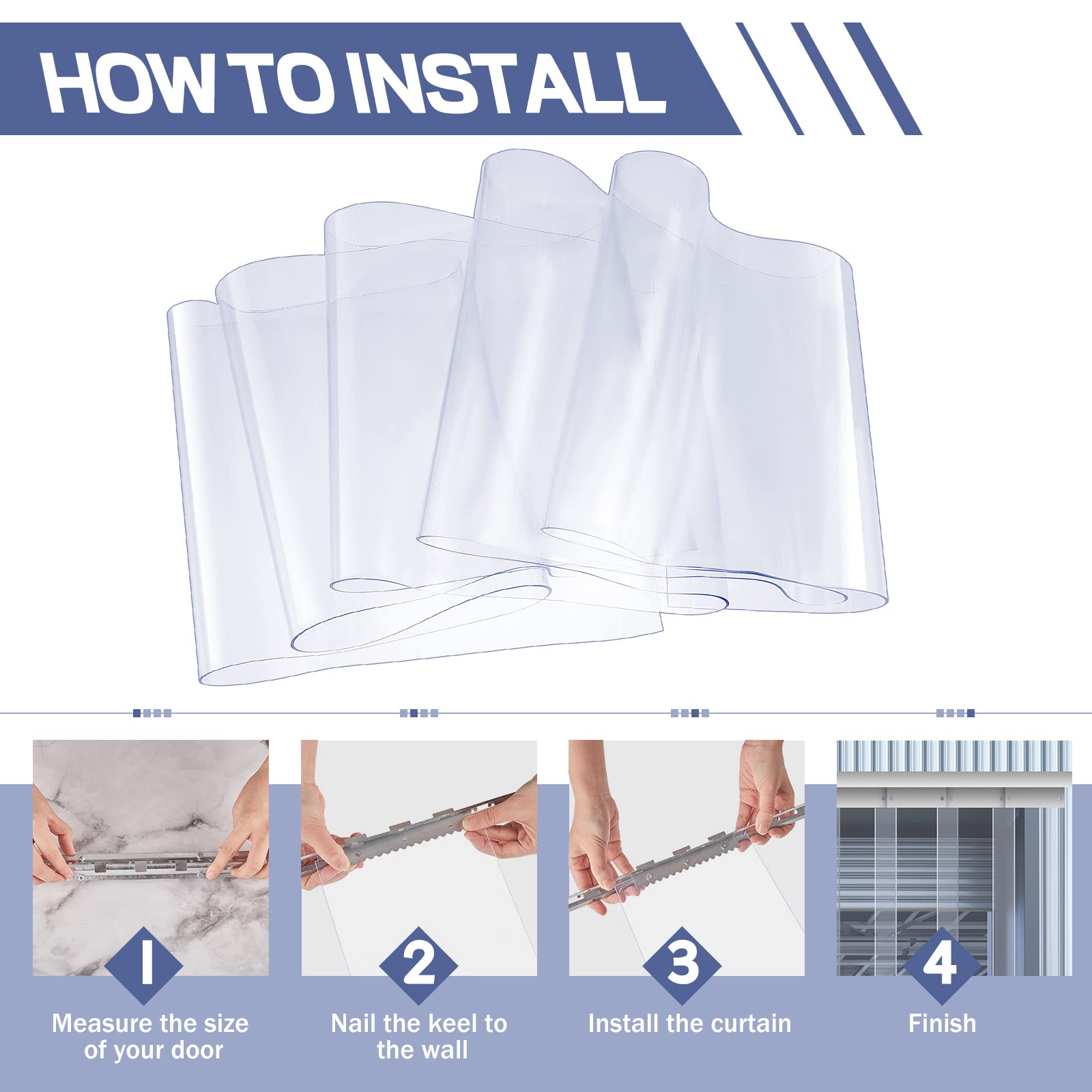 Juexica Heavy-Duty PVC Strip Door Curtain Kit - 0.08'' Winter Thickness, Waterproof & Insulated Freezer Door Cover for Cooler, Warehouse, Garage - Hurricane & Dust Protection for Industrial & Commercial Use