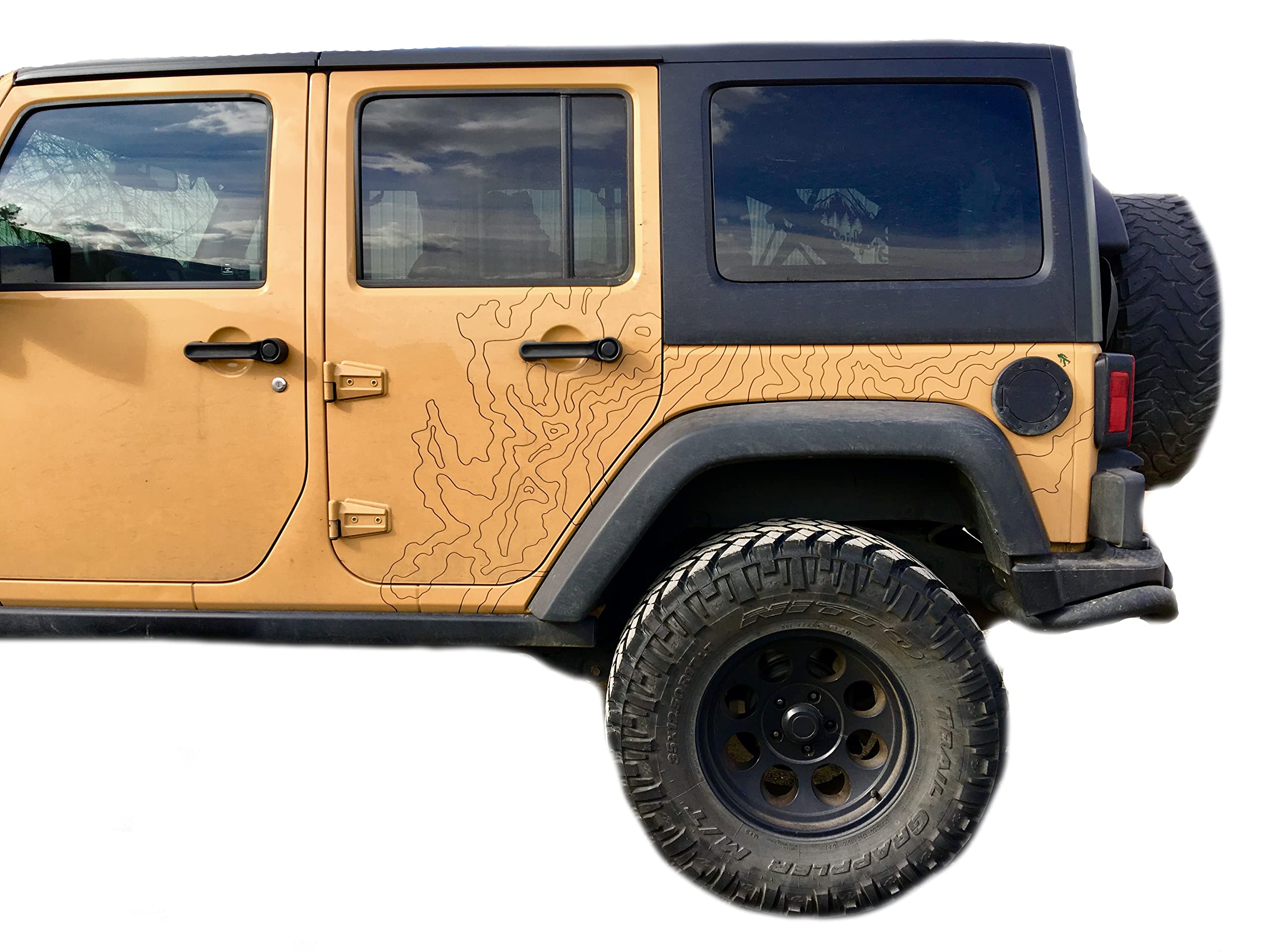 Premium Topographic Map Decal Sticker for Jeep Wrangler JK JL (4-Door JKU/JLU) - Driver & Passenger Side Vehicle Graphics - Off-Road Adventure & Outdoor Enthusiast Accessory