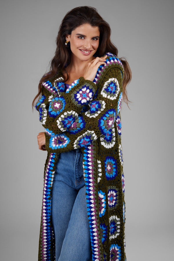 Crochet Wool Hooded Kimono Long Cardigan - Soft Chunky Knit Open Front Sweater for Women | Perfect for Fall, Winter, and Cozy Home Wear